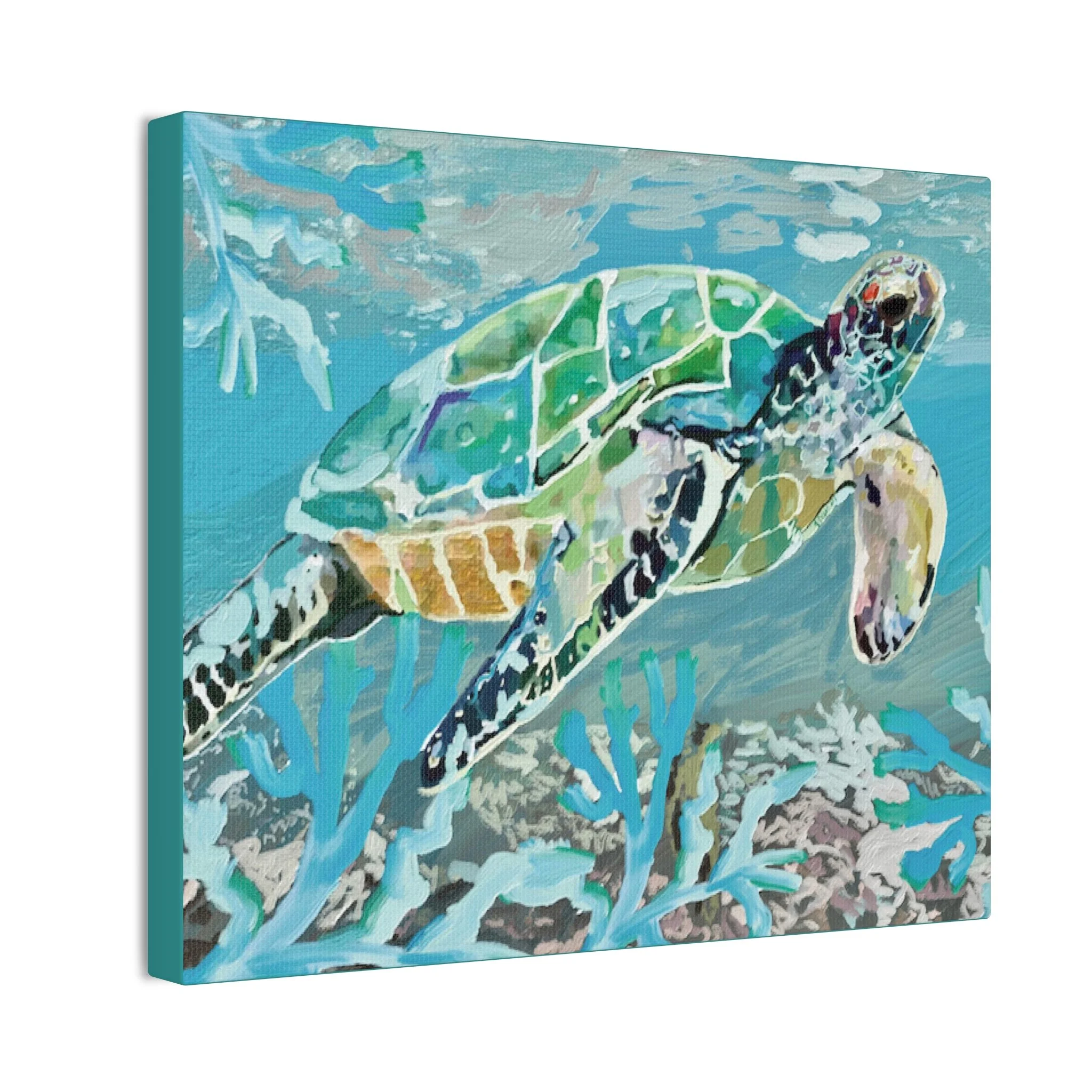 Coastal Sea Turtle Stretched Canvas wall art