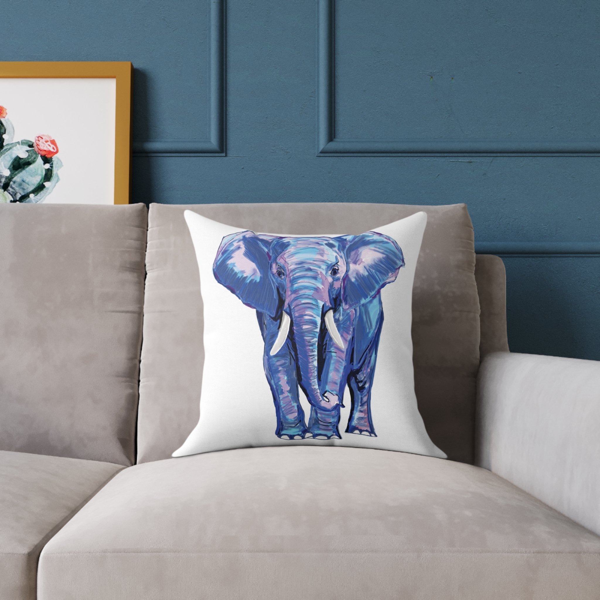 Blue Watercolor Elephant Square Pillows square