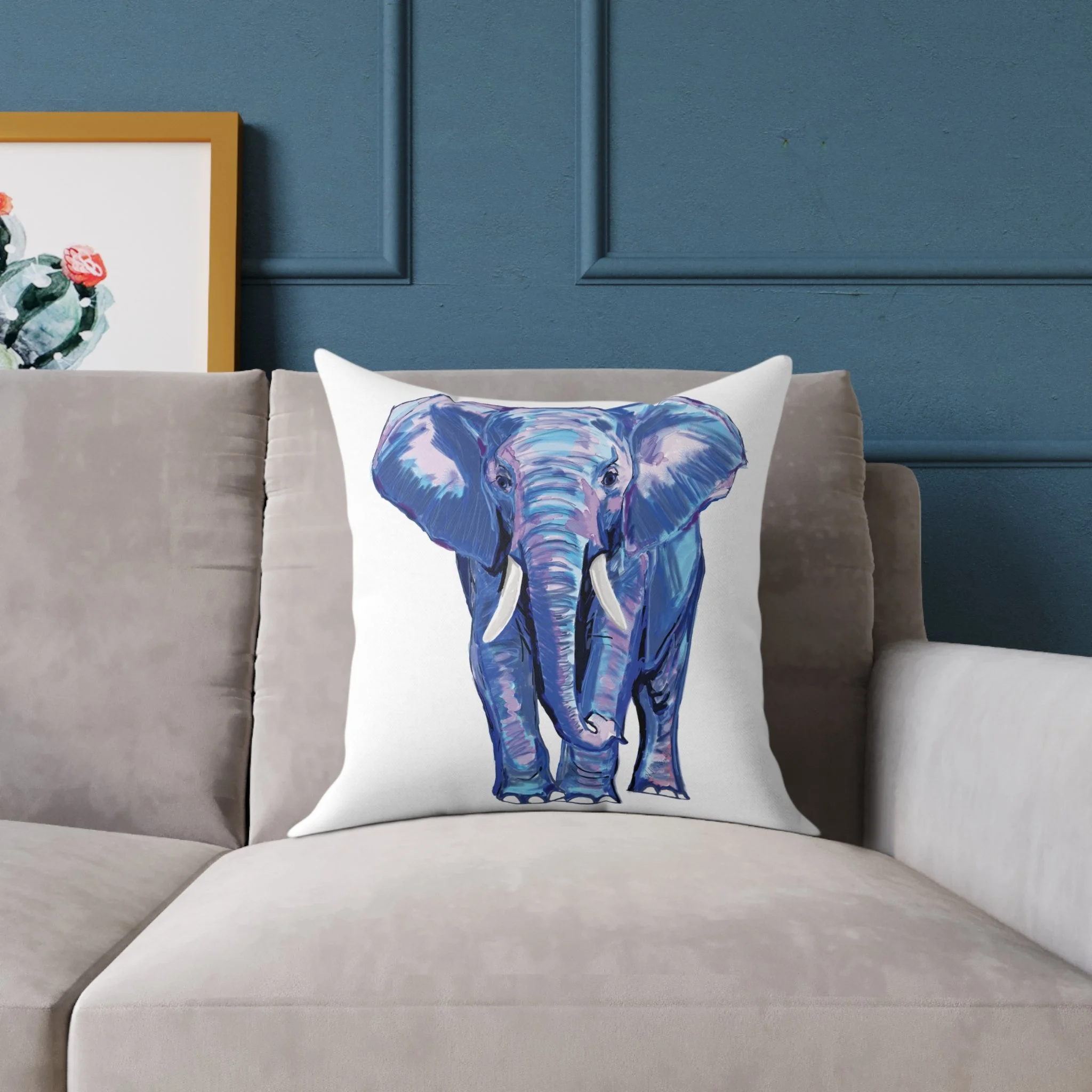 Blue Watercolor Elephant Square Pillows