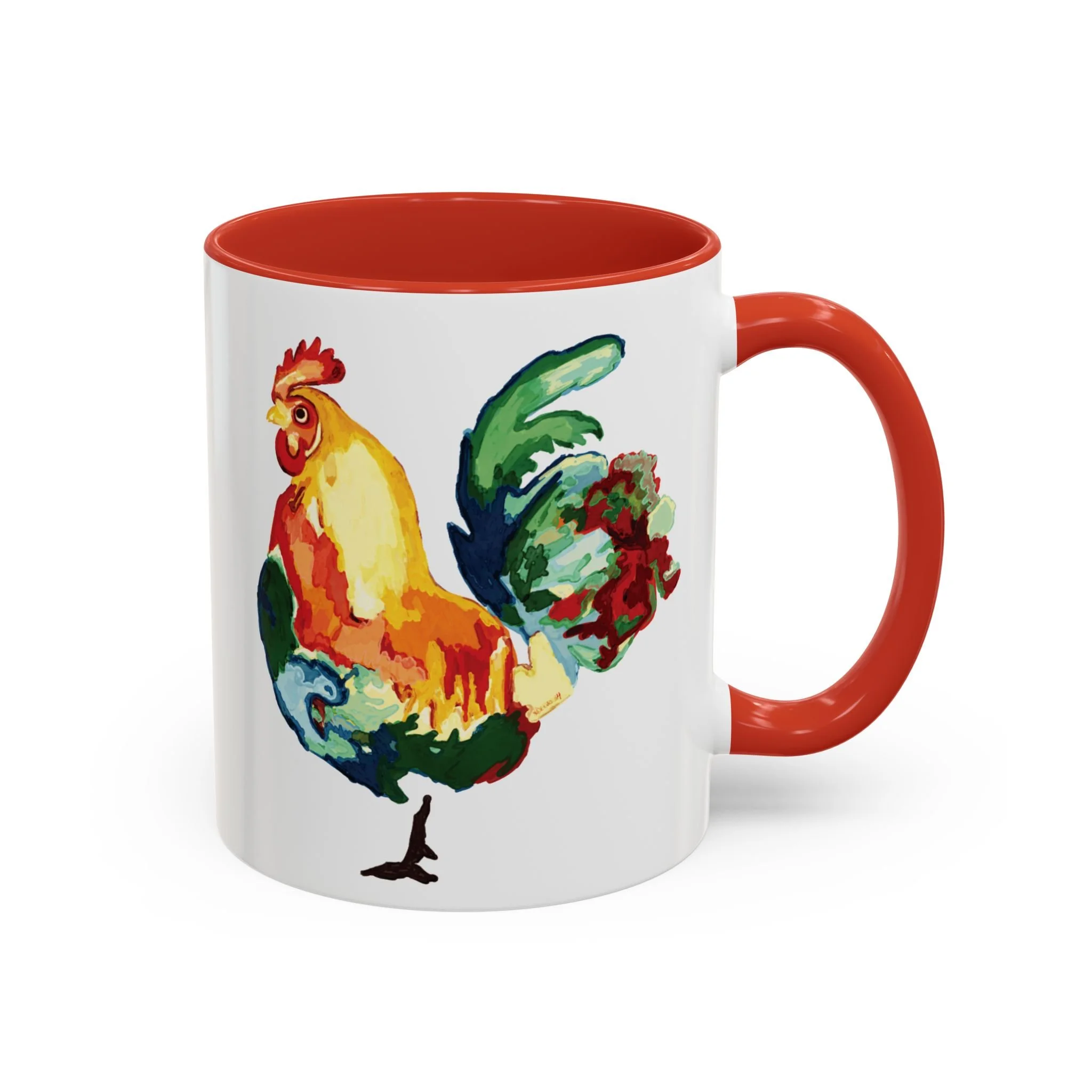 Colorful Watercolor Rooster Two Tone Ceramic Mugs