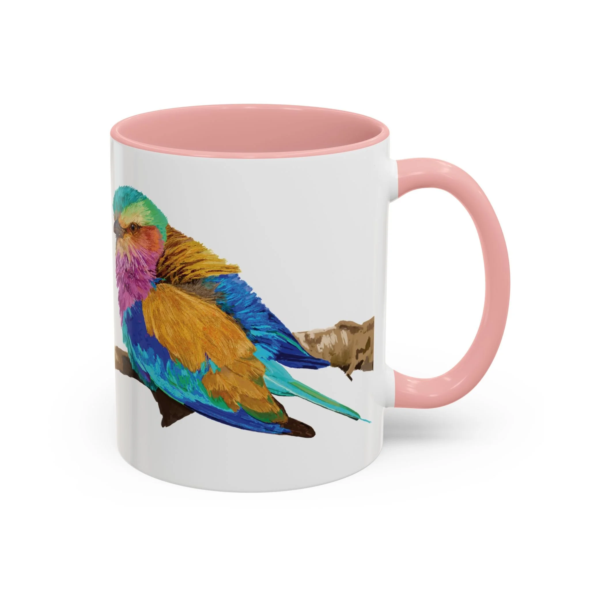 Lilac Breasted Roller Bird Two Tone Ceramic Mugs Pink 11oz