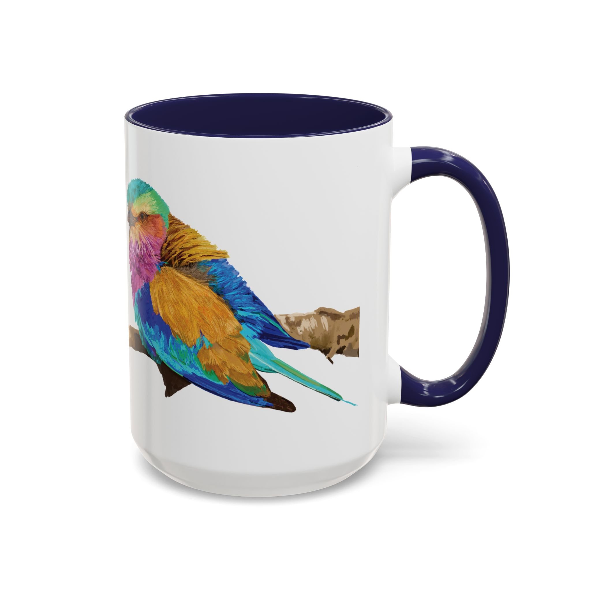 Lilac Breasted Roller Bird Two Tone Ceramic Mugs Navy Blue 15oz