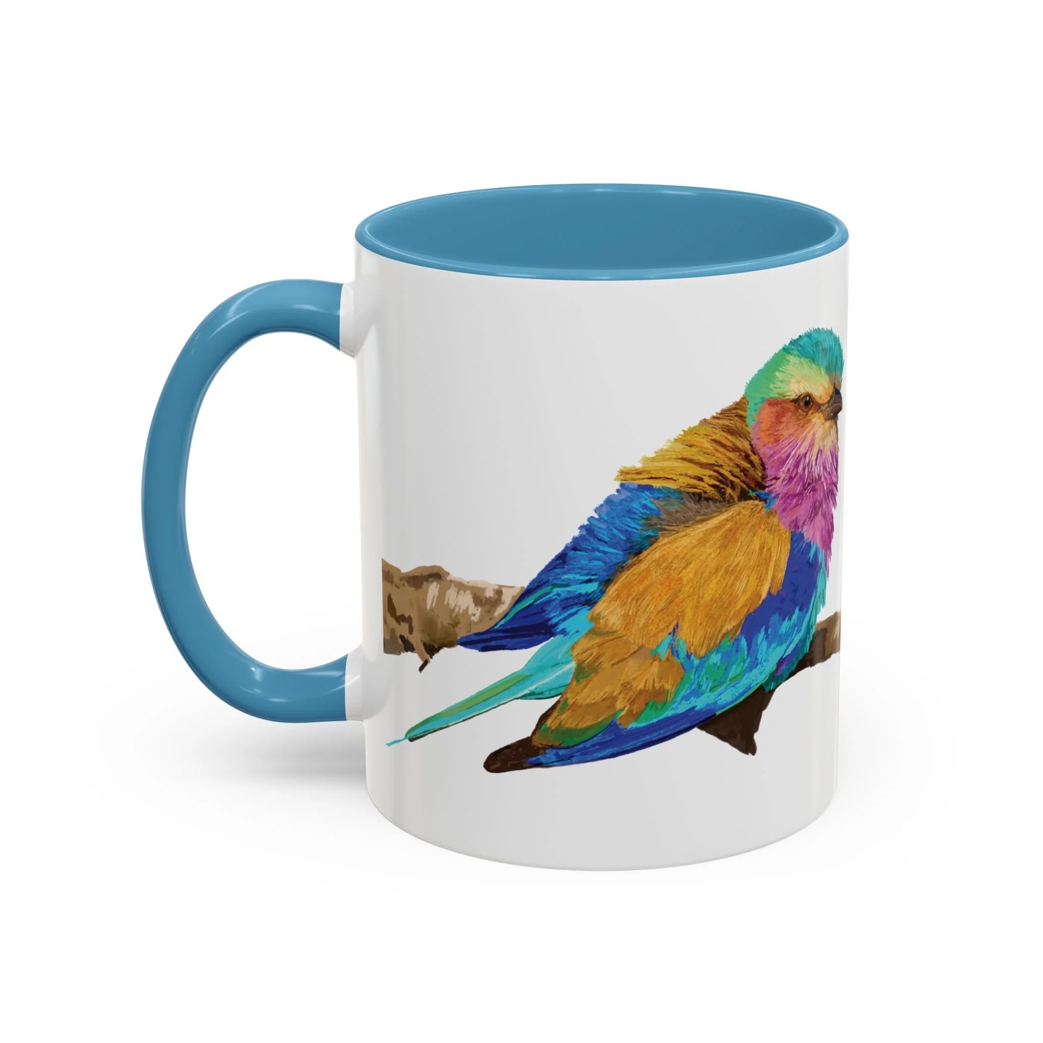 Lilac Breasted Roller Bird Two Tone Ceramic Mugs Light Blue 11oz