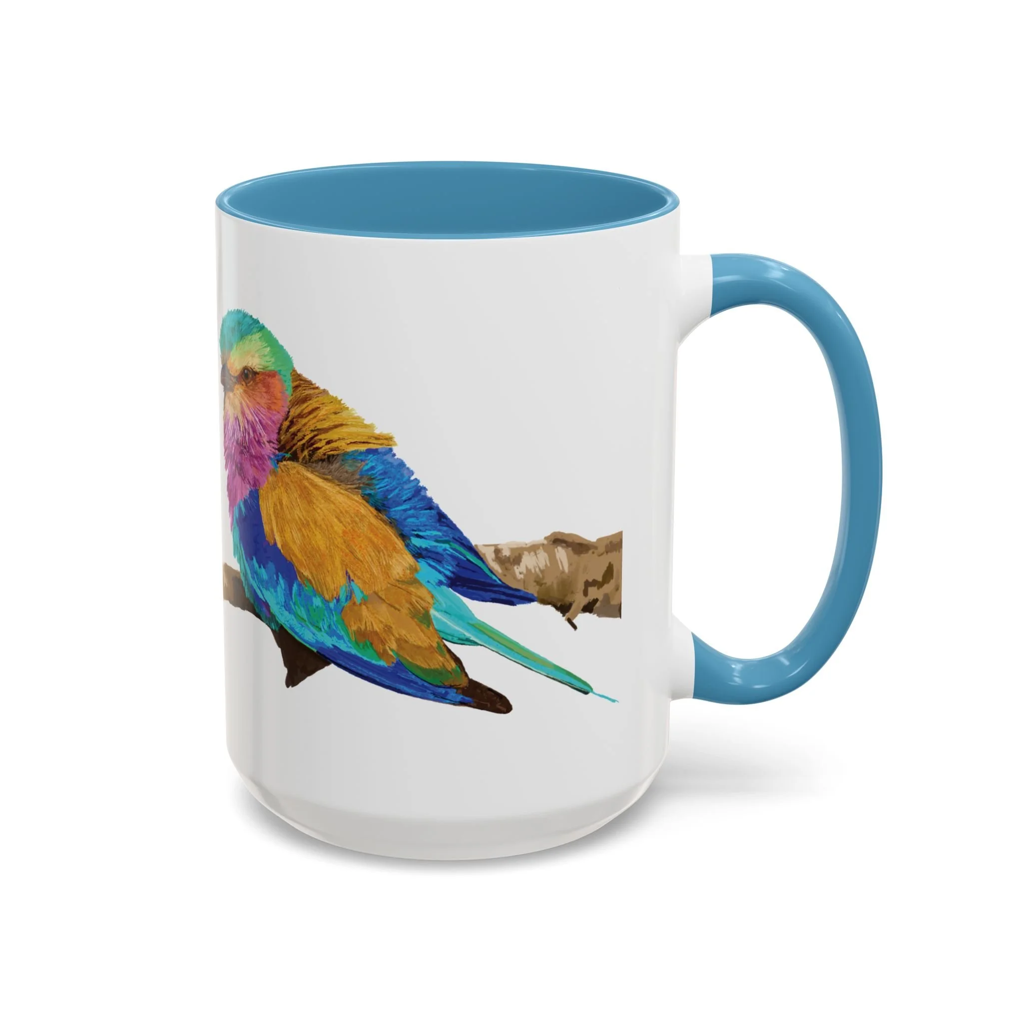 Lilac Breasted Roller Bird Two Tone Ceramic Mugs Light Blue 15oz