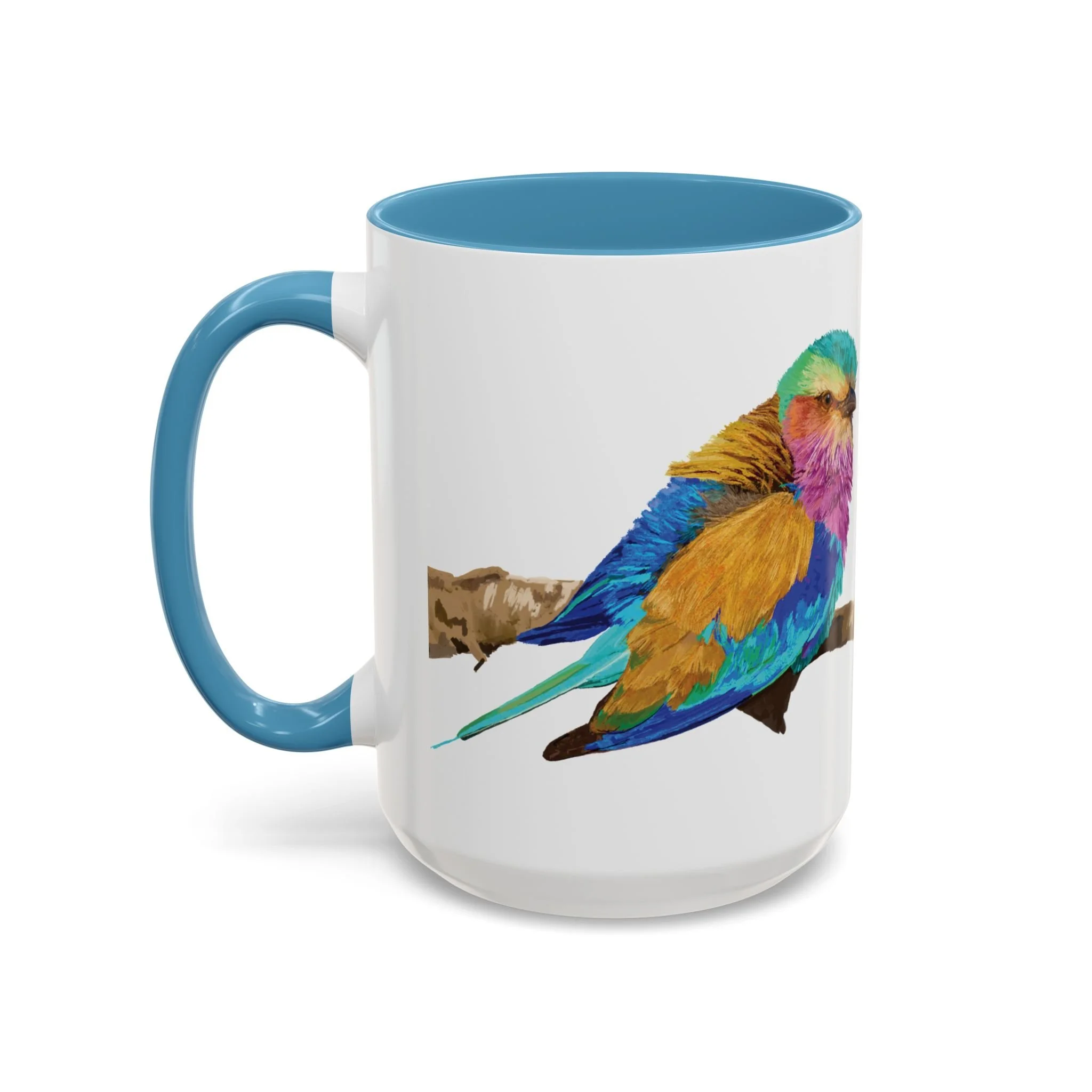 Lilac Breasted Roller Bird Two Tone Ceramic Mugs Light Blue 15oz