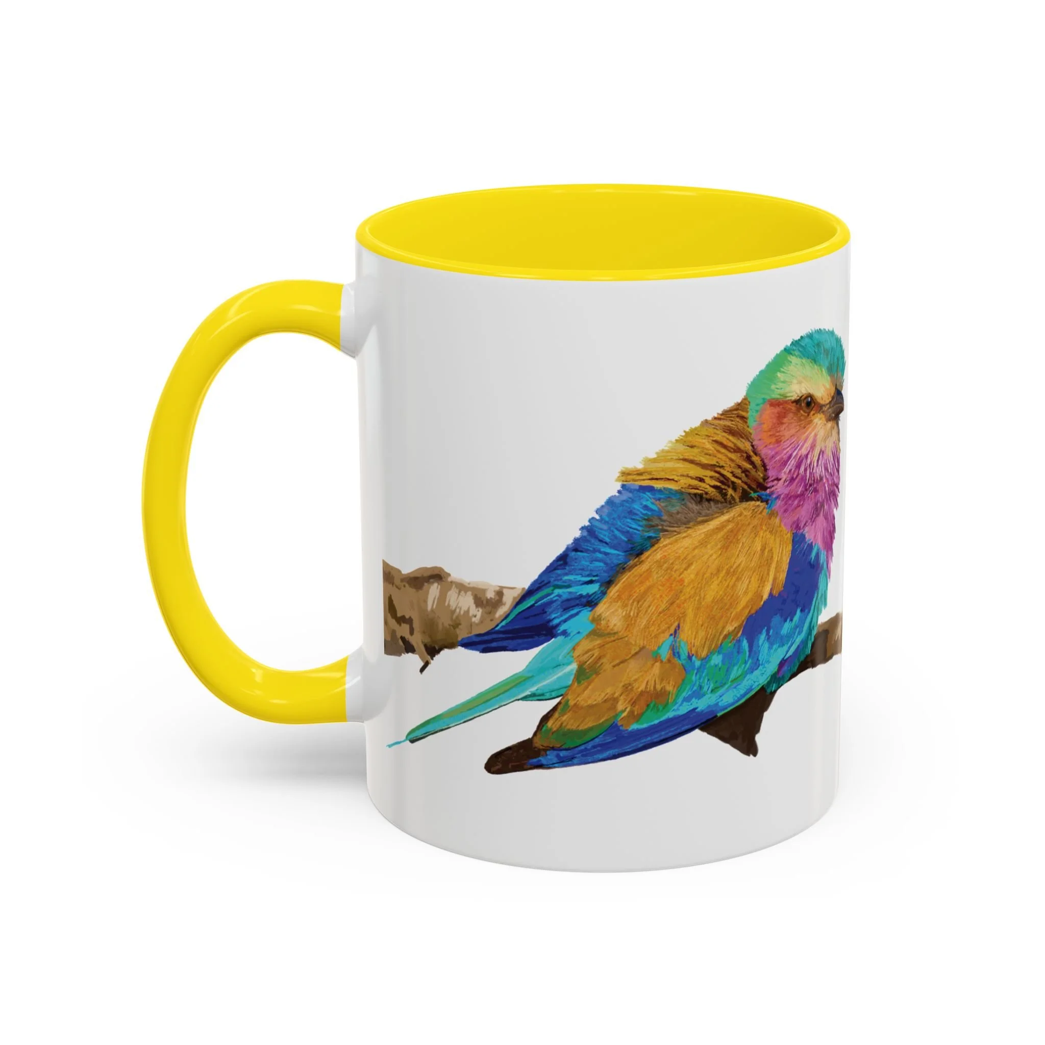 Lilac Breasted Roller Bird Two Tone Ceramic Mugs Yellow 11oz