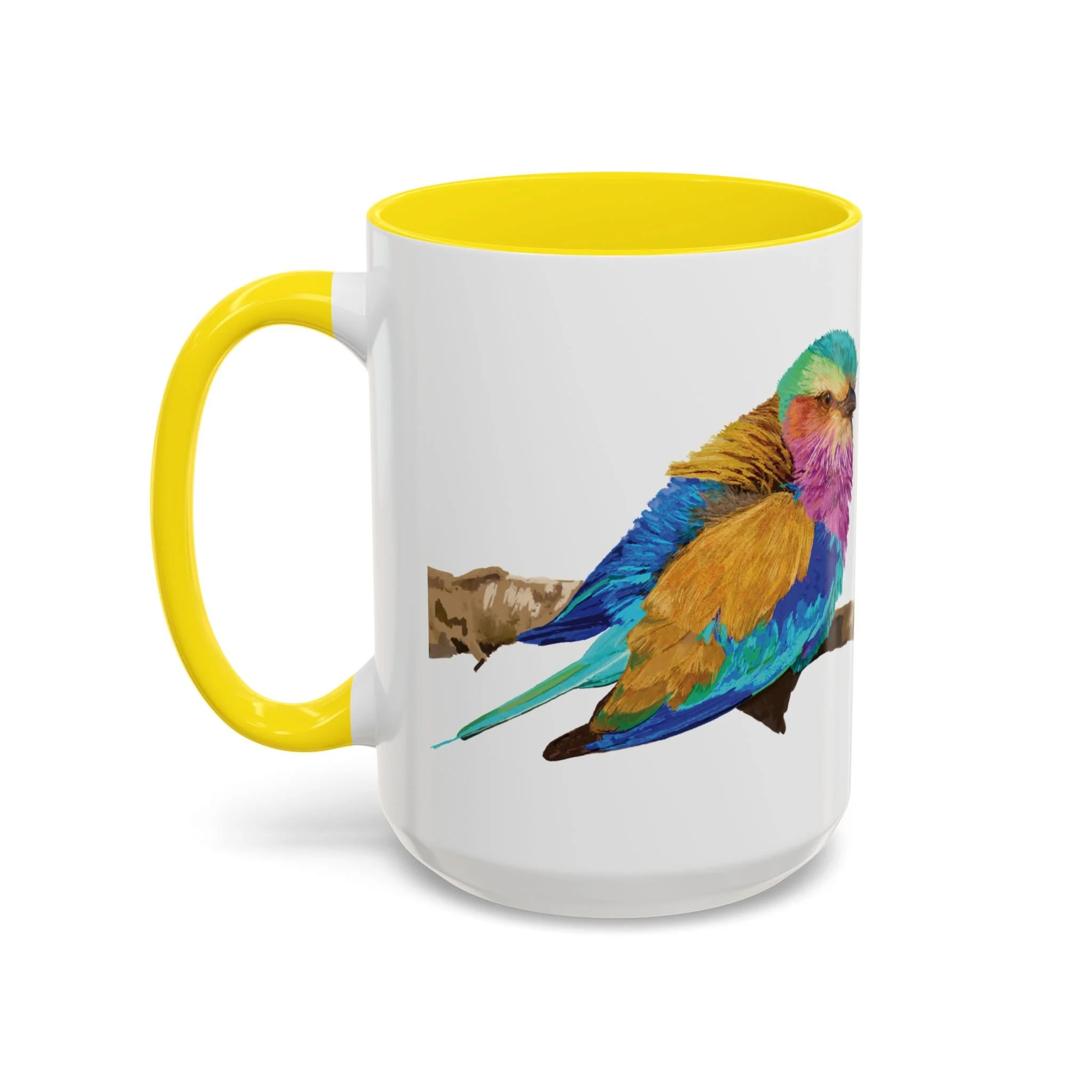 Lilac Breasted Roller Bird Two Tone Ceramic Mugs Yellow 15oz