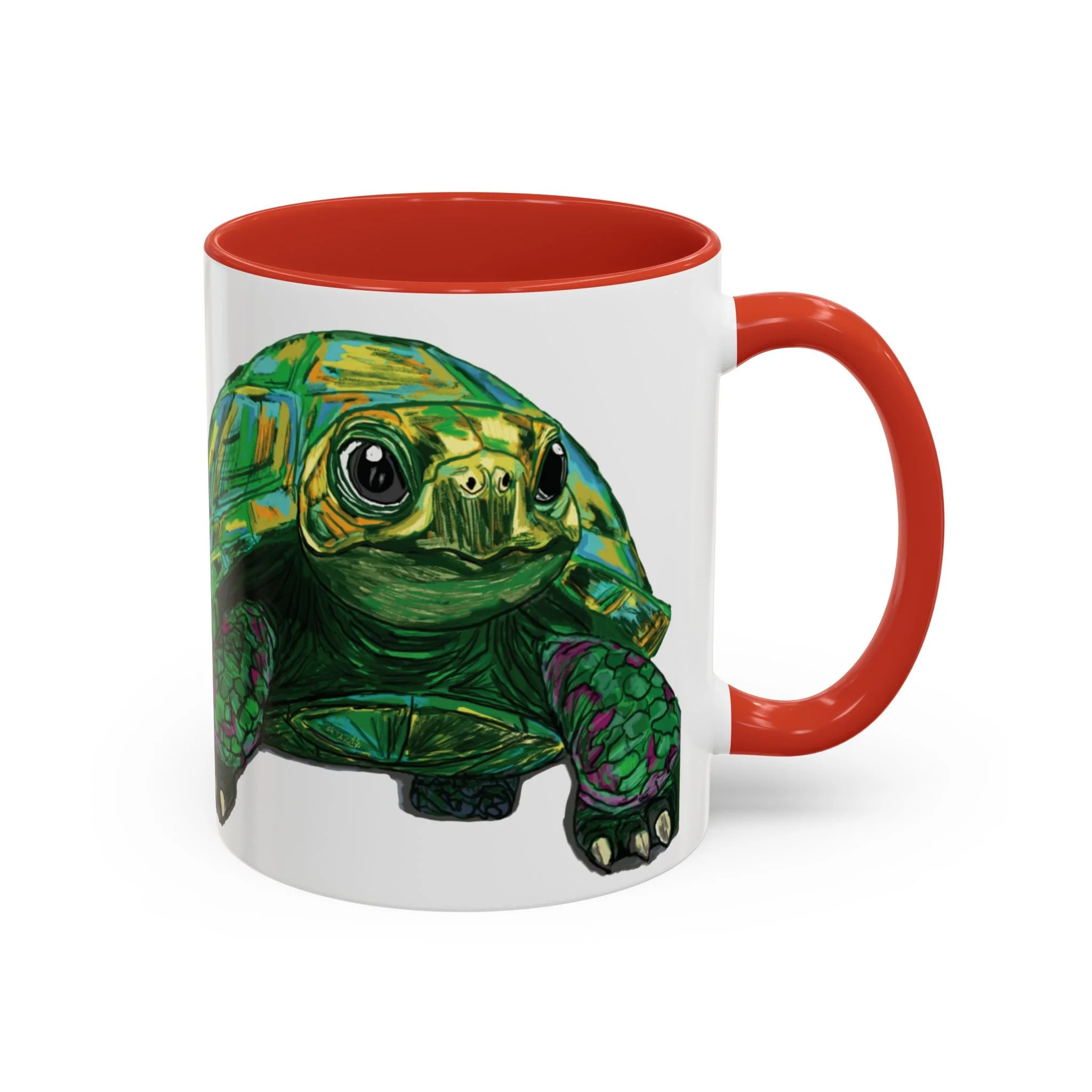 Sea Turtle "Hank" Two Tone Ceramic Mug — Colorful Green Turtle Art