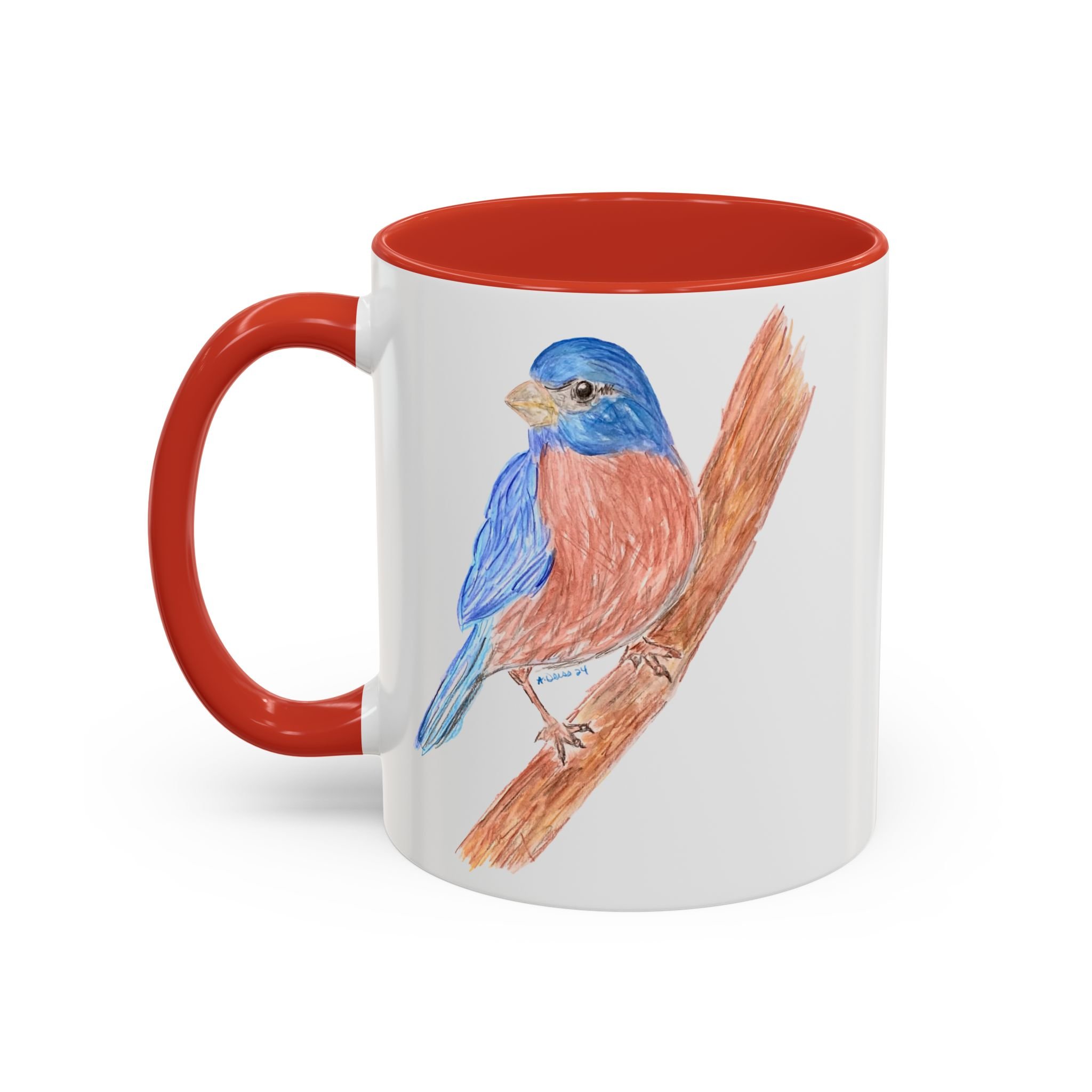 Bluebird Two Tone Ceramic Coffee Mug — Hand-Painted Bird Illustration