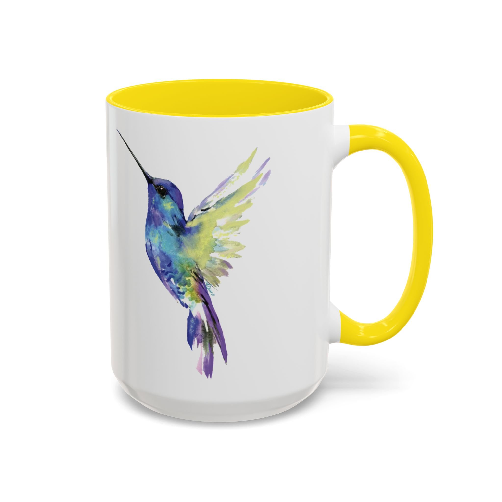 Hummingbird Two Tone Ceramic Mugs Yellow 15oz