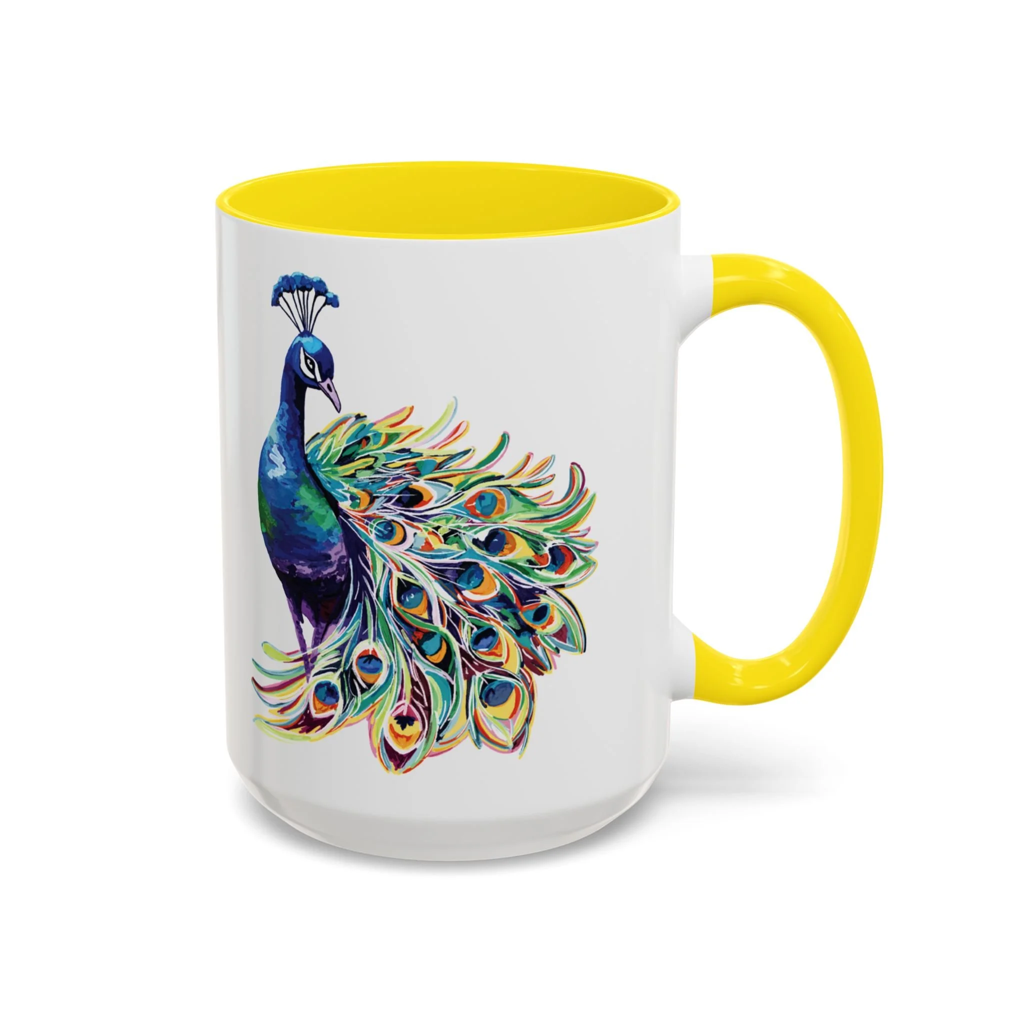 Vibrant Peacock Two Tone Ceramic Coffee Mugs