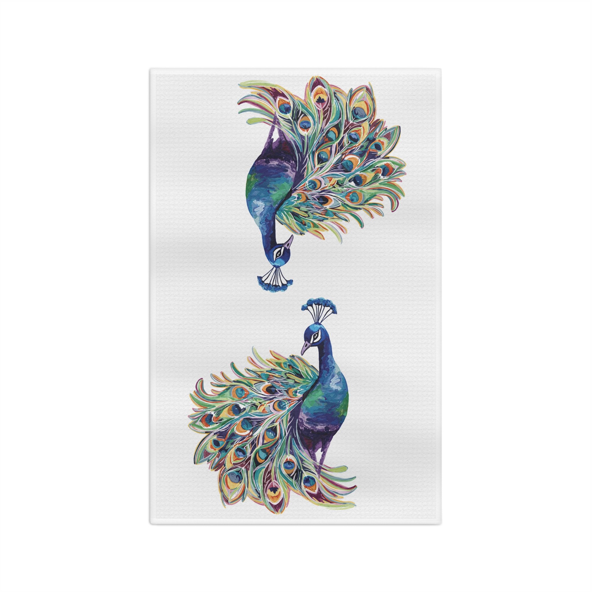 Peacock Microfiber Waffle Kitchen Towel — Vibrant Watercolor Peacock Kitchen Towel