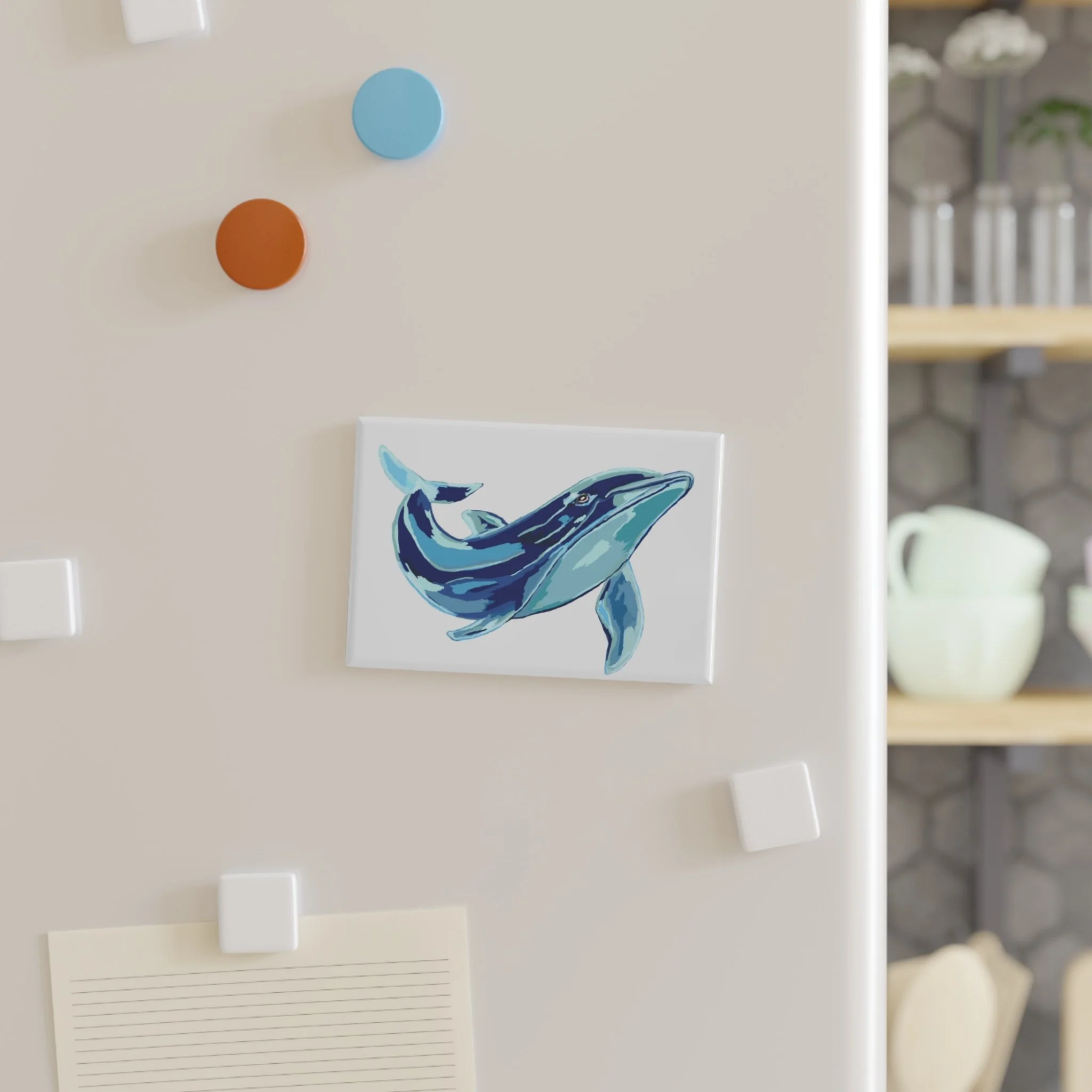 Blue Whale Rectangle Button Magnet - Single or Set