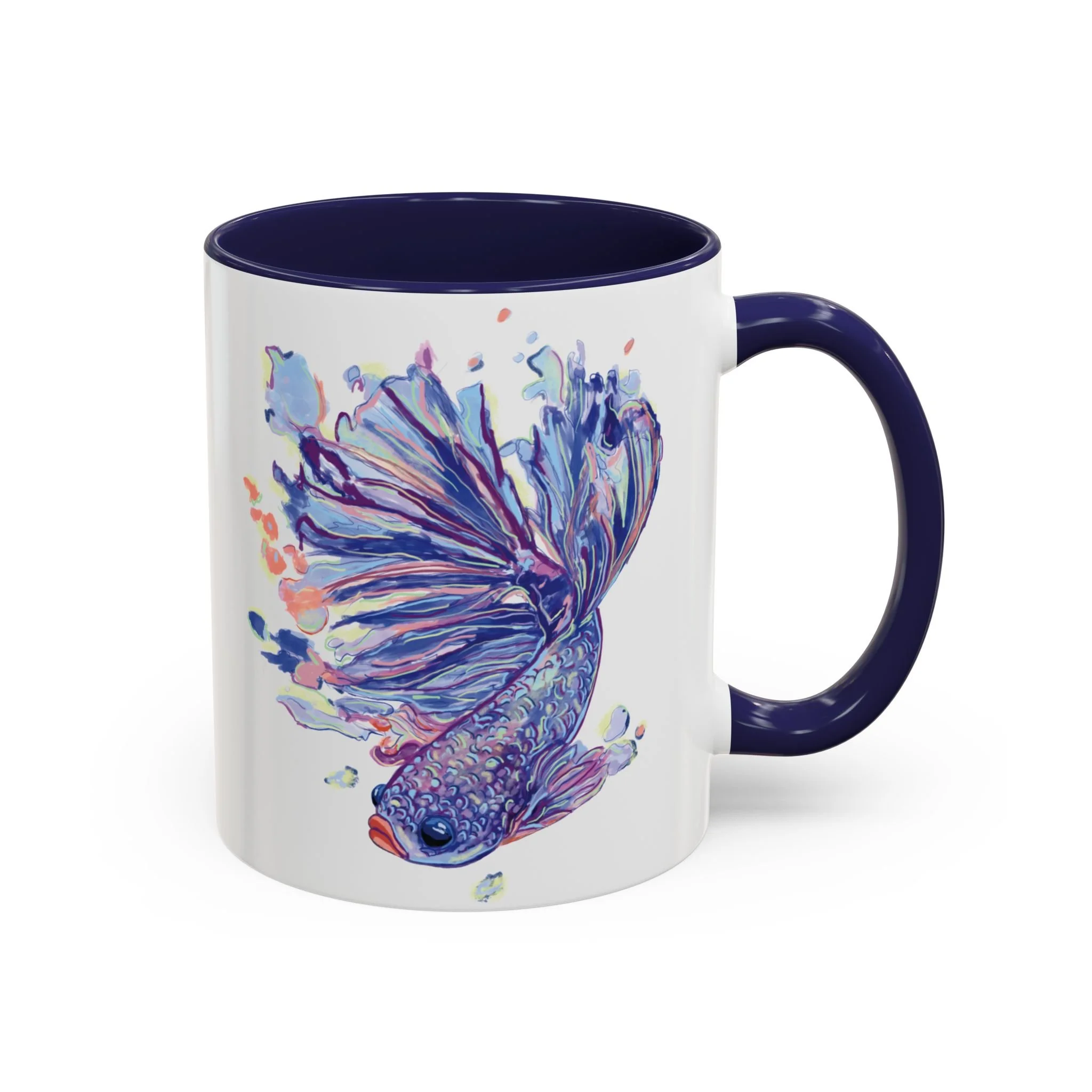 Watercolor Betta Fish Two Tone Ceramic Coffee Mugs 11oz Navy