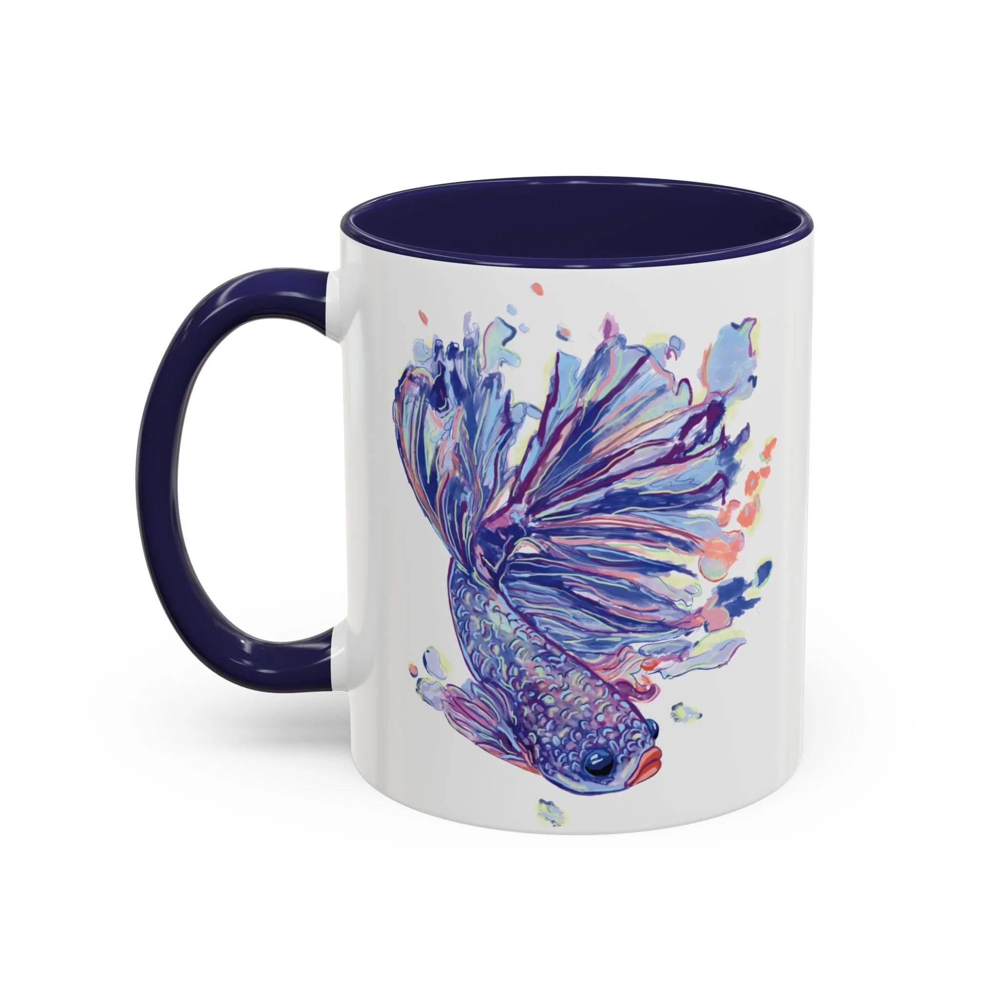 Watercolor Betta Fish Two Tone Ceramic Coffee Mugs 11oz navy