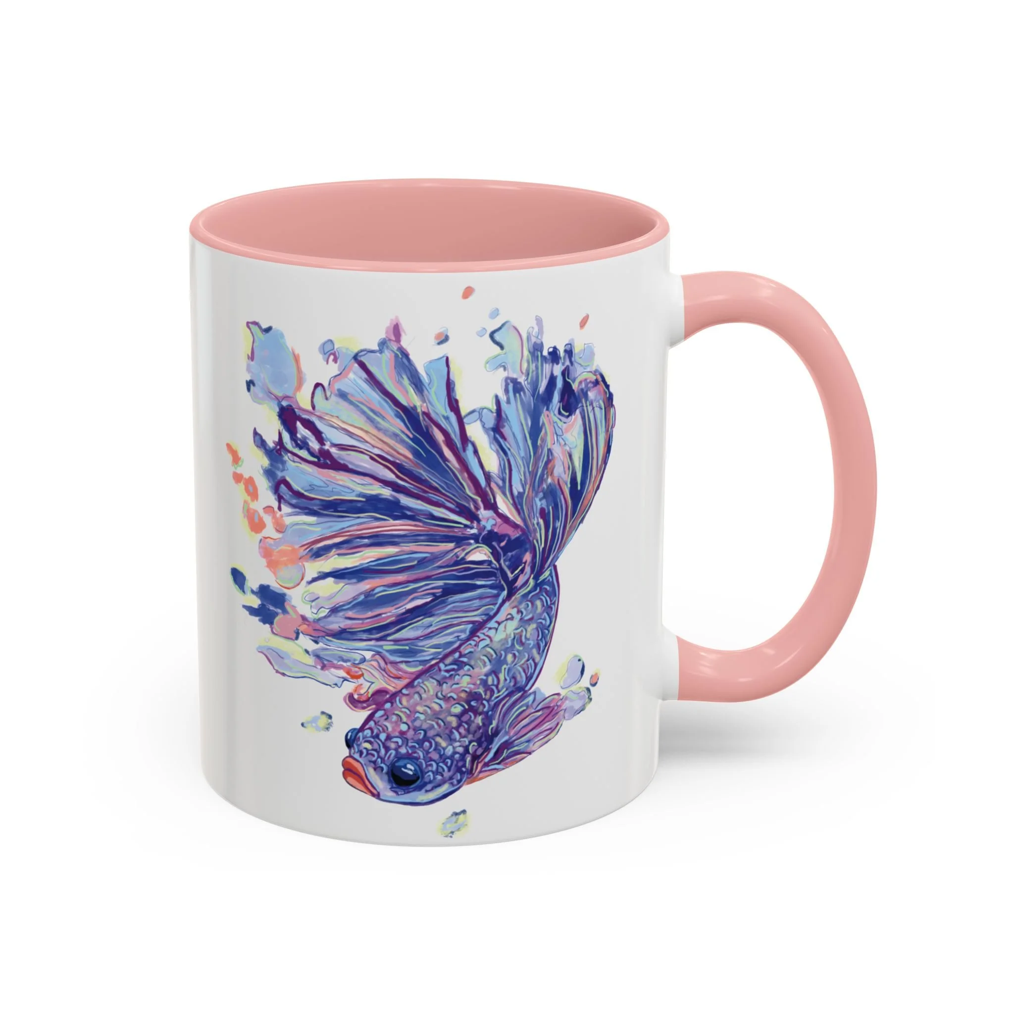 Watercolor Betta Fish Two Tone Ceramic Coffee Mugs 11oz Pink