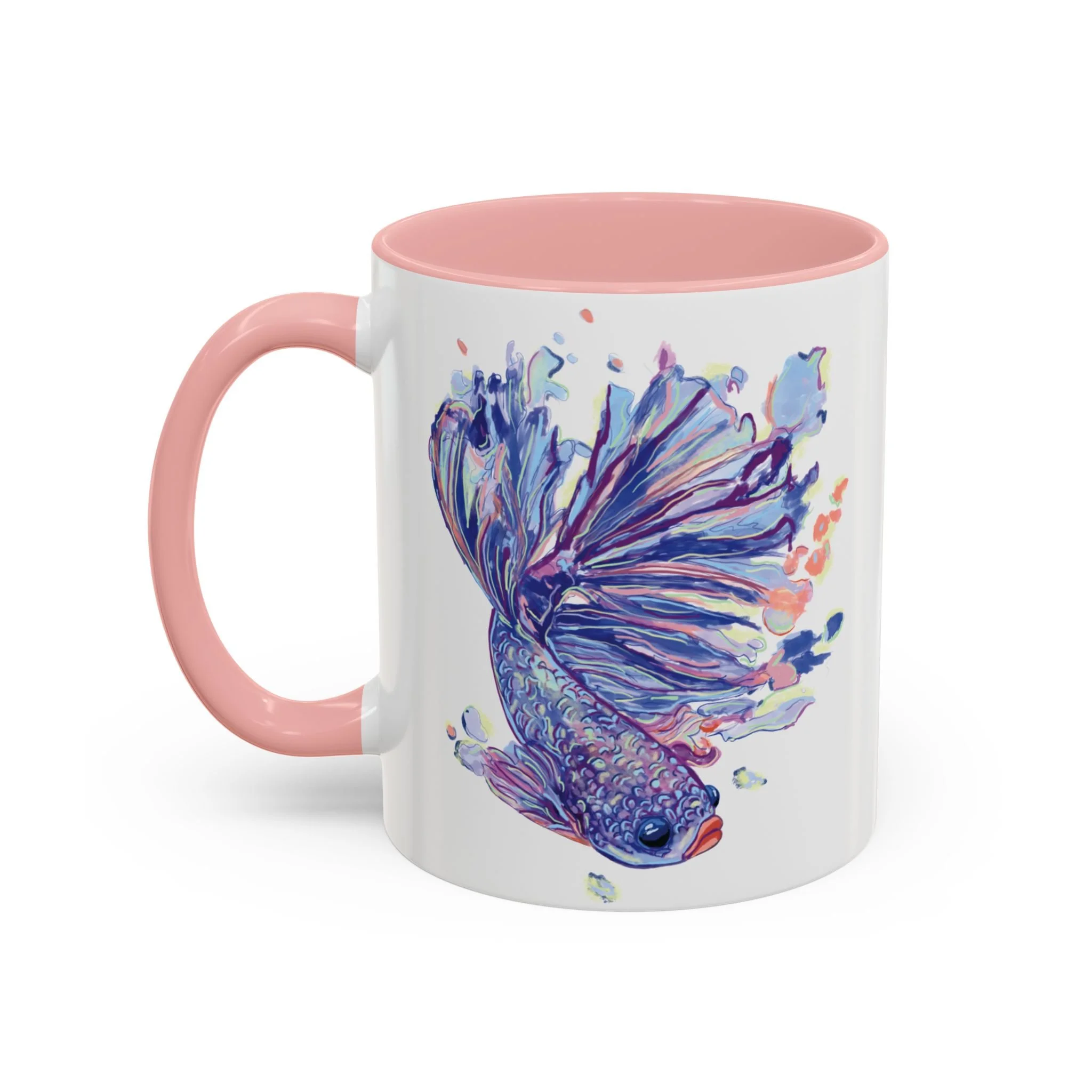 Watercolor Betta Fish Two Tone Ceramic Coffee Mugs 11oz Pink