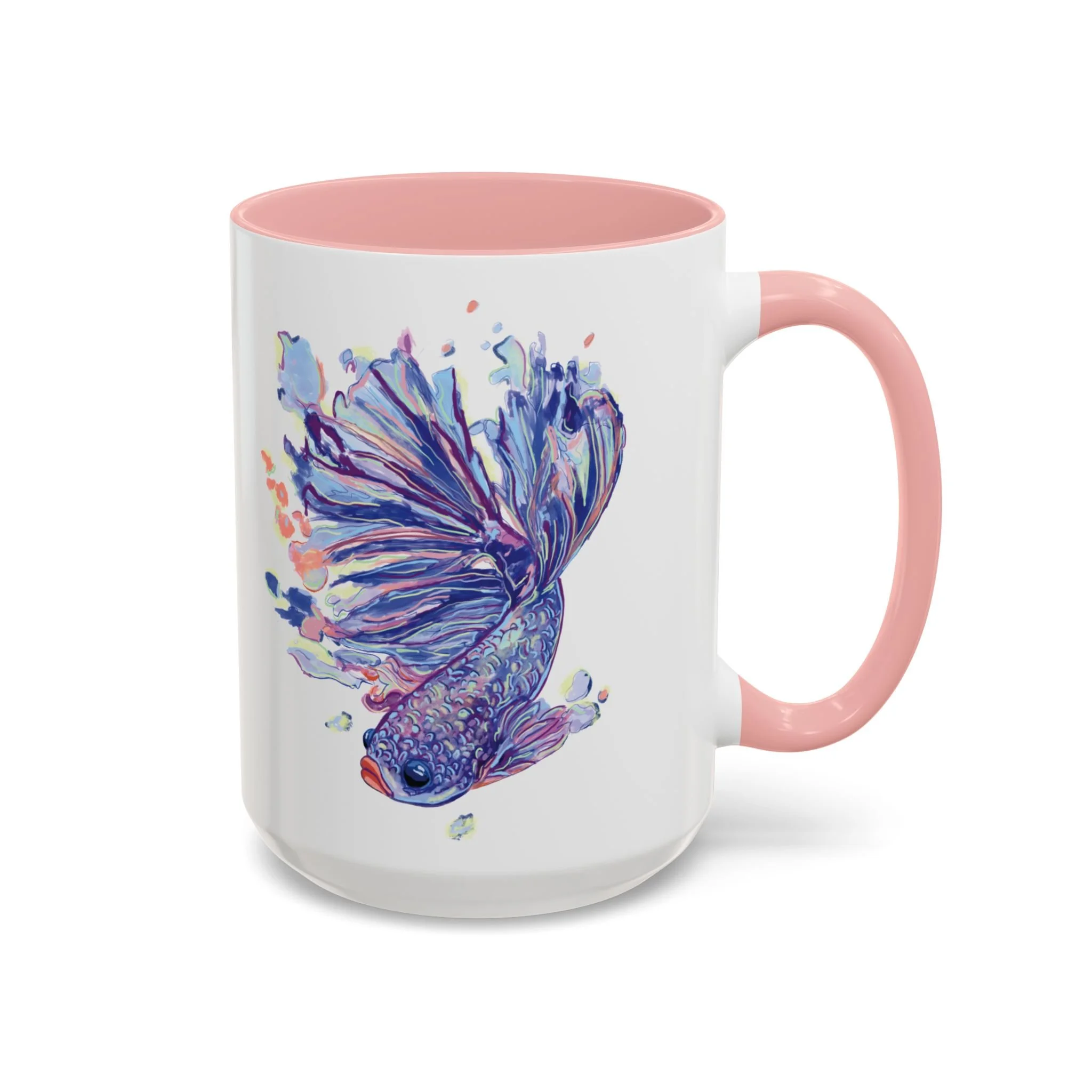 Watercolor Betta Fish Two Tone Ceramic Coffee Mugs 15oz Pink