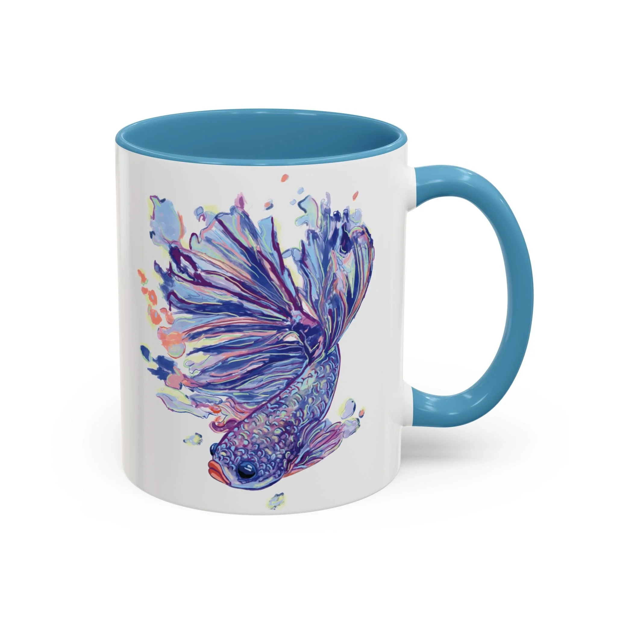 Watercolor Betta Fish Two Tone Ceramic Coffee Mugs 11oz Light Blue