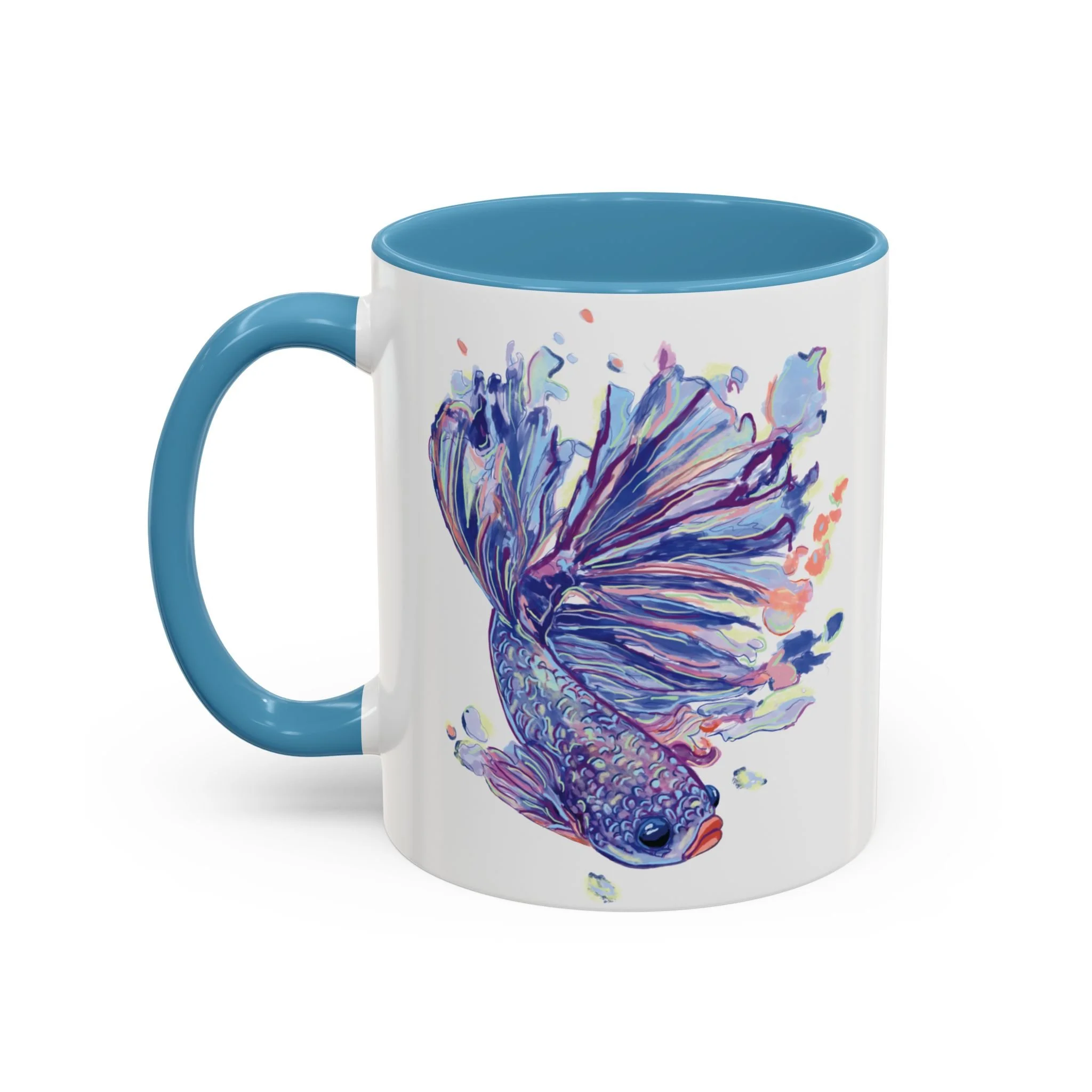 Watercolor Betta Fish Two Tone Ceramic Coffee Mugs 11oz Light Blue