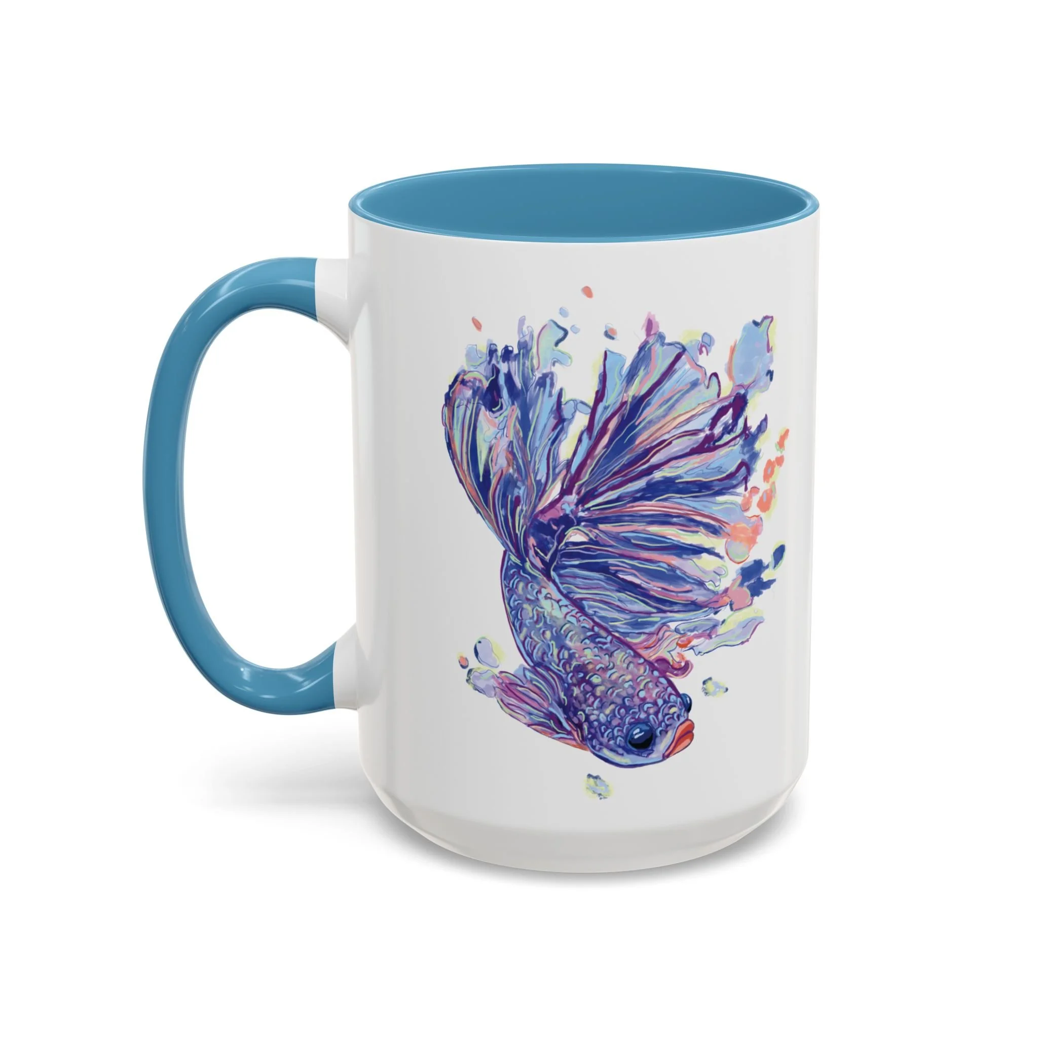 Watercolor Betta Fish Two Tone Ceramic Coffee Mugs 15oz Light Blue