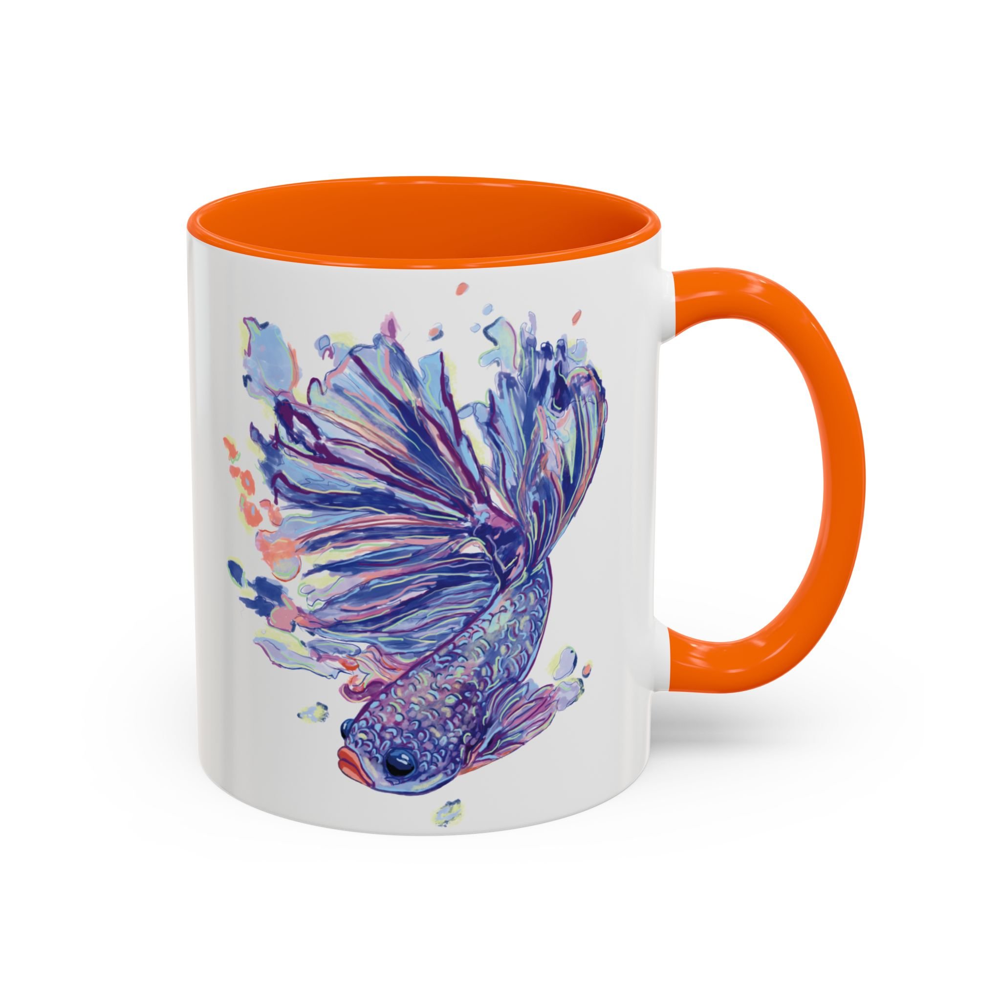 Watercolor Betta Fish Two Tone Ceramic Coffee Mugs 11oz Orange