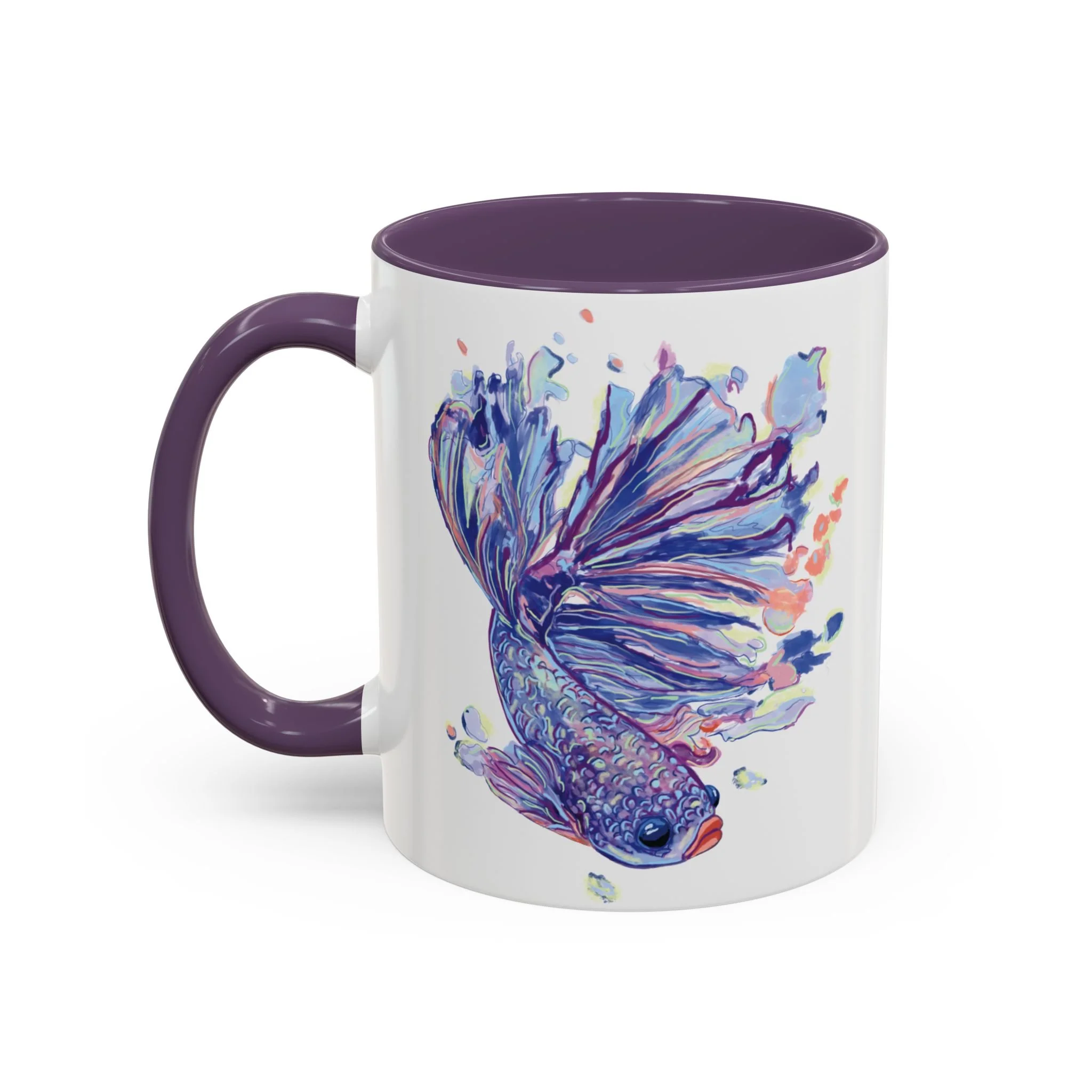 Watercolor Betta Fish Two Tone Ceramic Coffee Mugs 11oz Purple