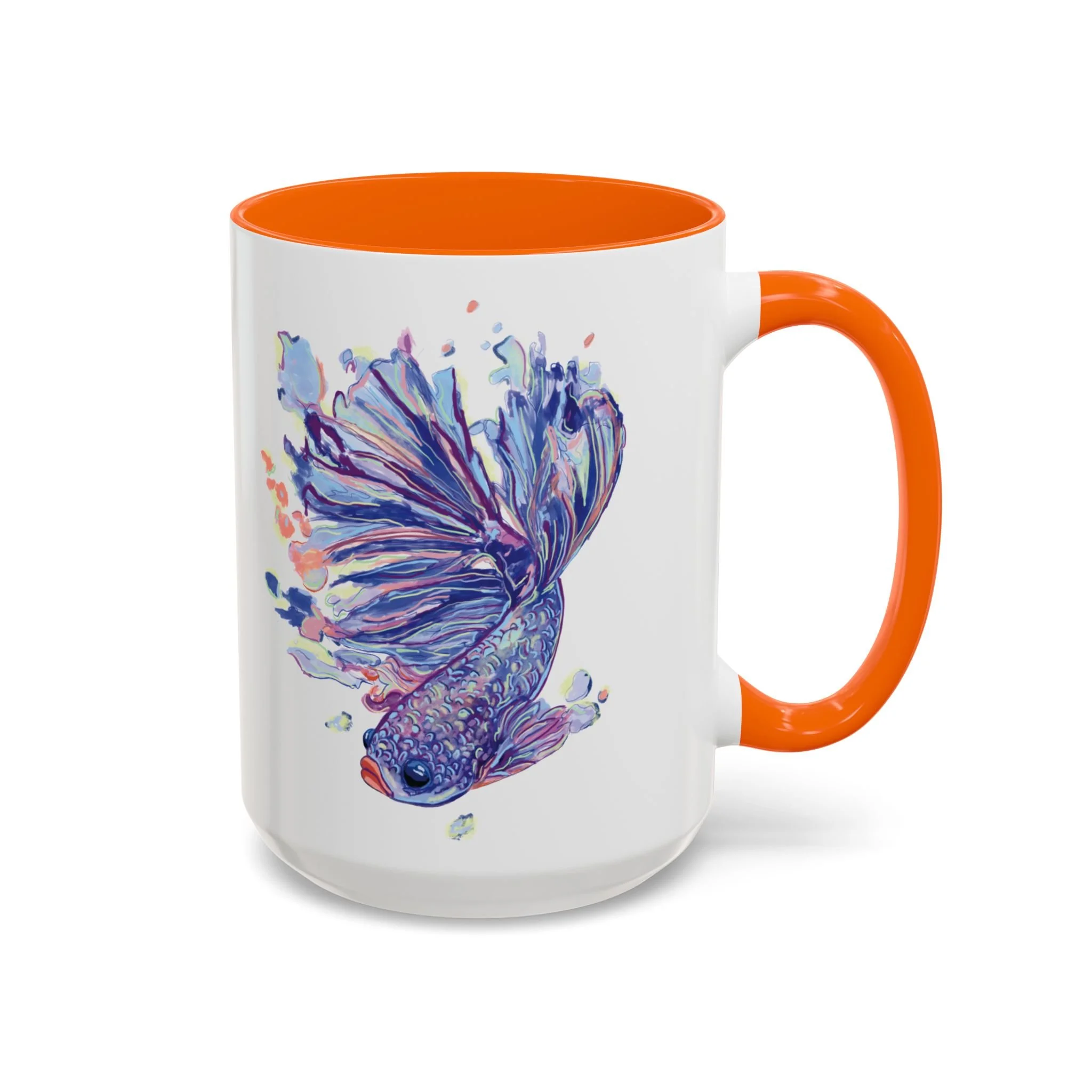 Watercolor Betta Fish Two Tone Ceramic Coffee Mugs 15oz Orange