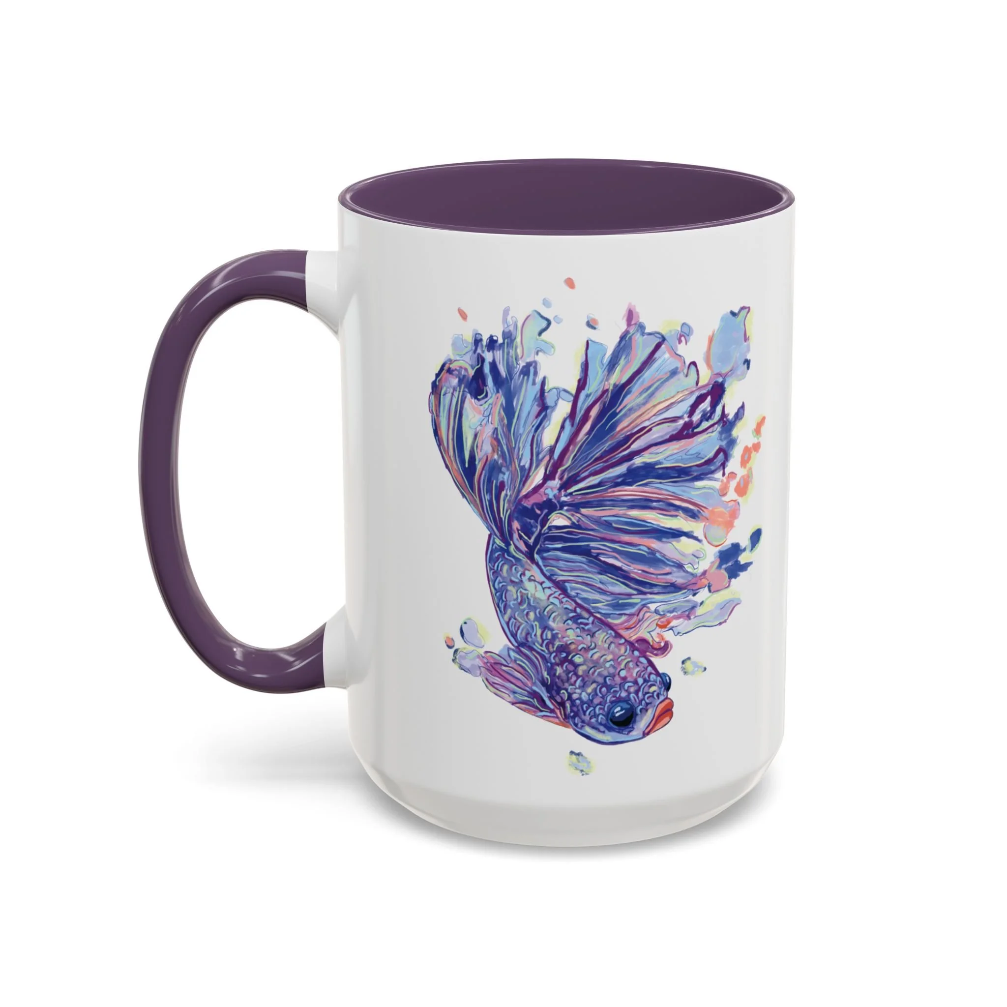 Watercolor Betta Fish Two Tone Ceramic Coffee Mugs 15oz Purple