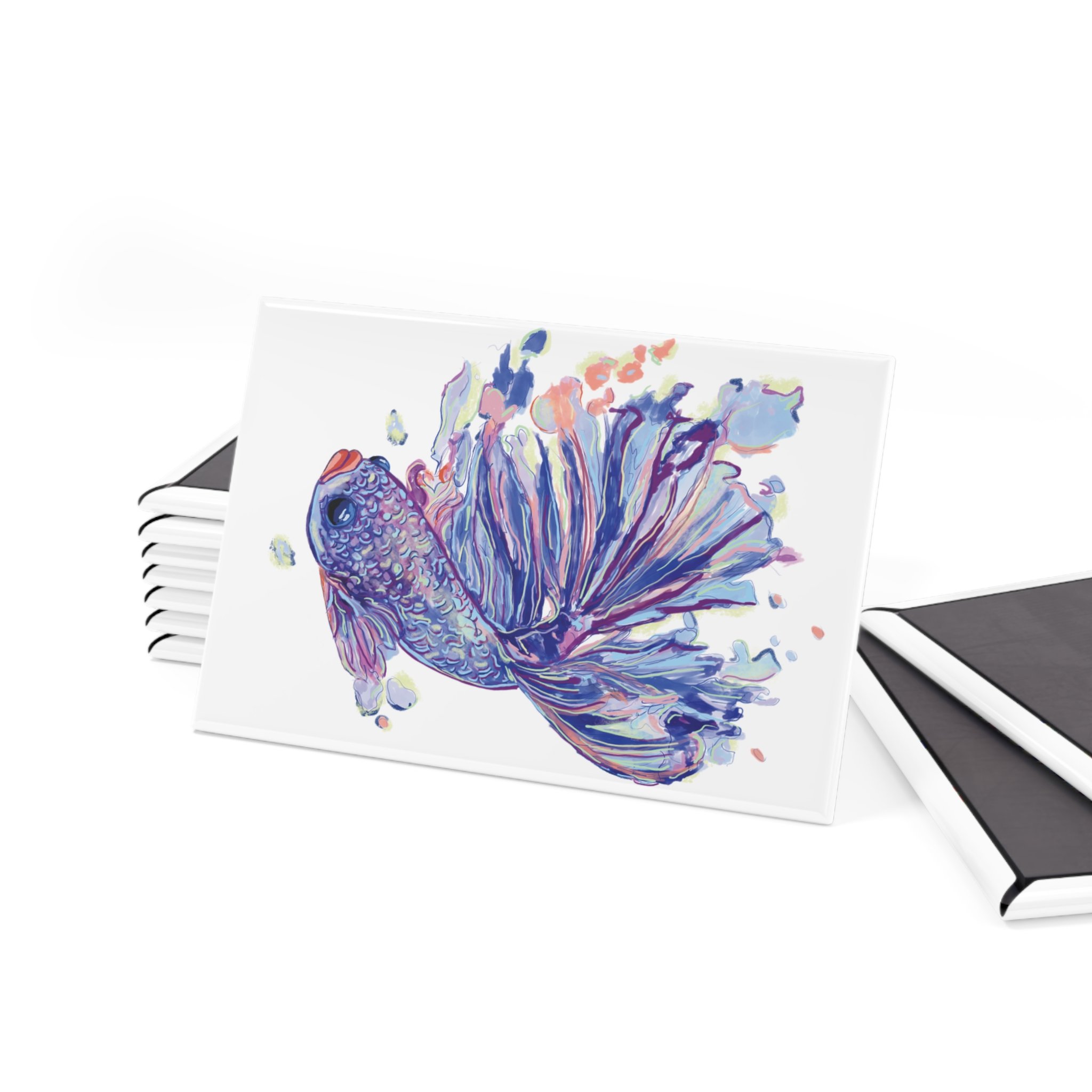 Watercolor Betta Fish Rectangle Magnet — Colorful Magnet set