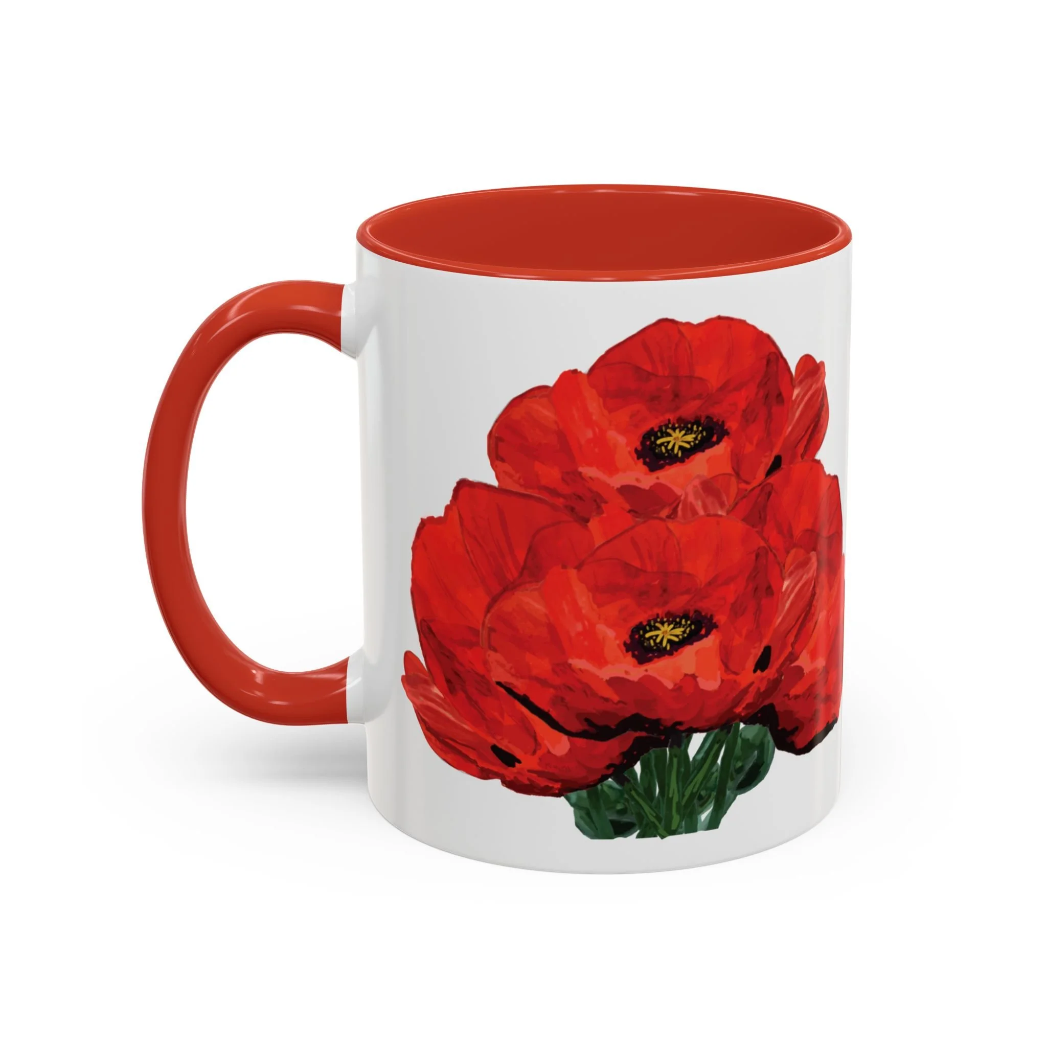 Poppy Floral Accent Coffee Mug red 11 oz