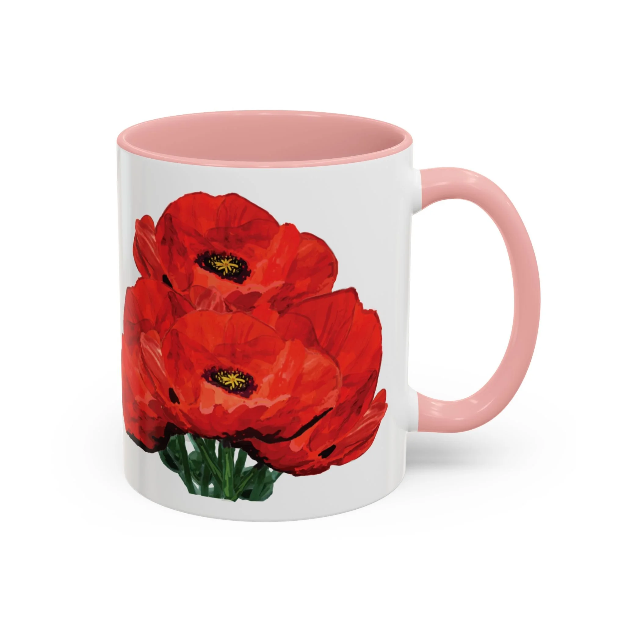 Poppy Floral Accent Coffee Mug 11oz pink