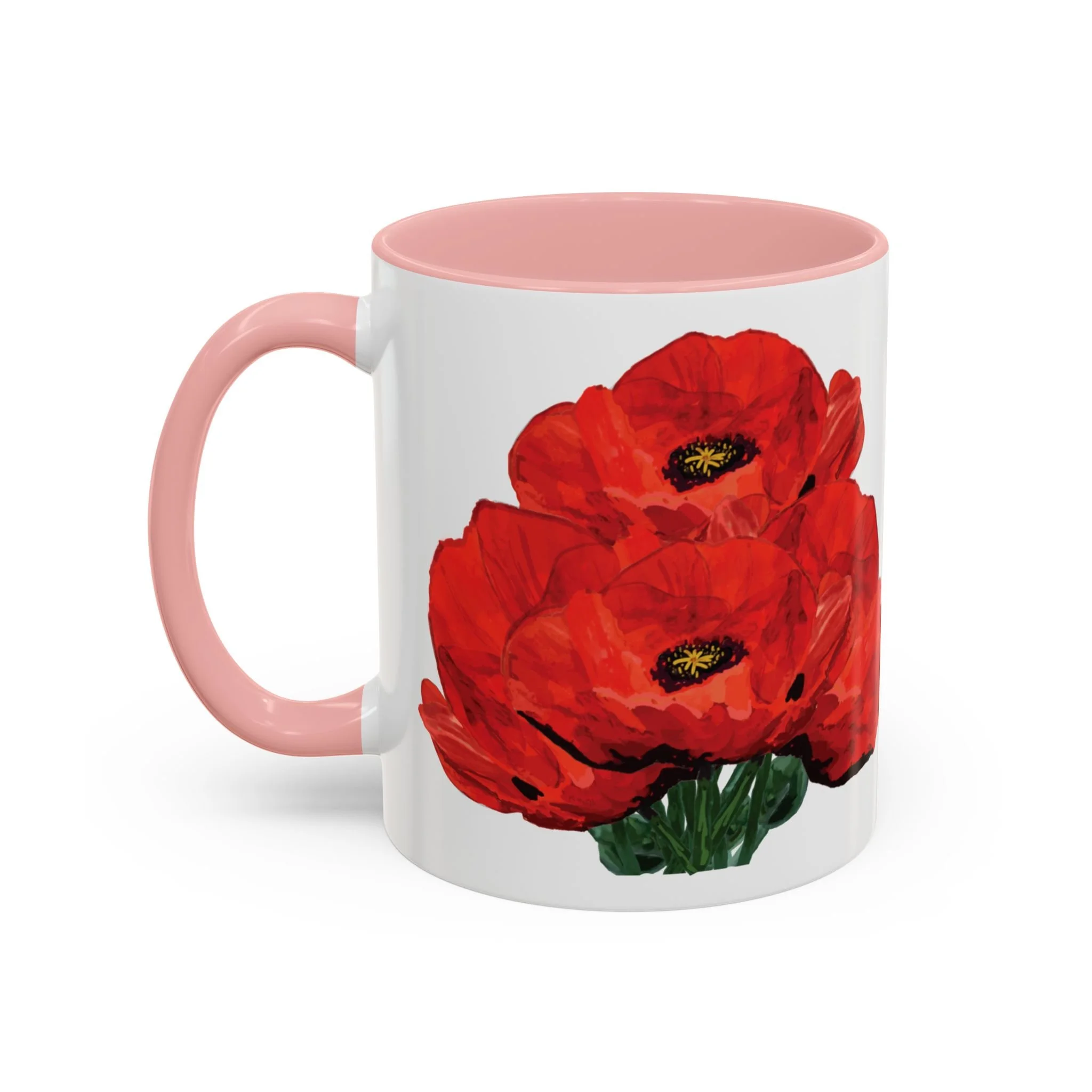 Poppy Floral Accent Coffee Mug 11oz pink