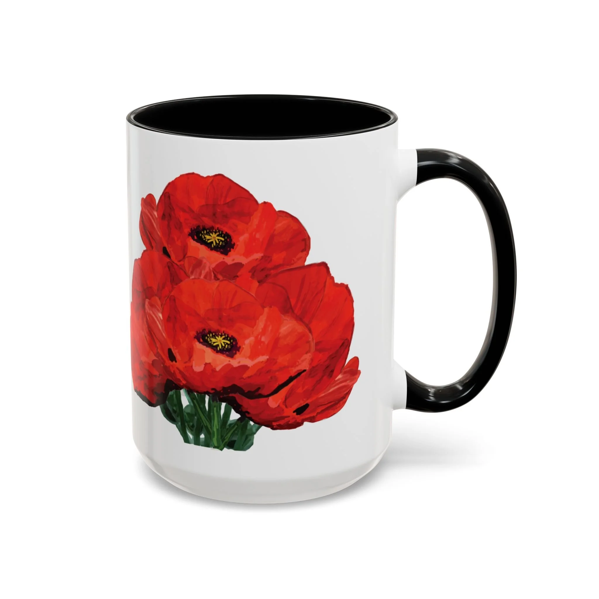 Poppy Floral Accent Coffee Mug 15oz black