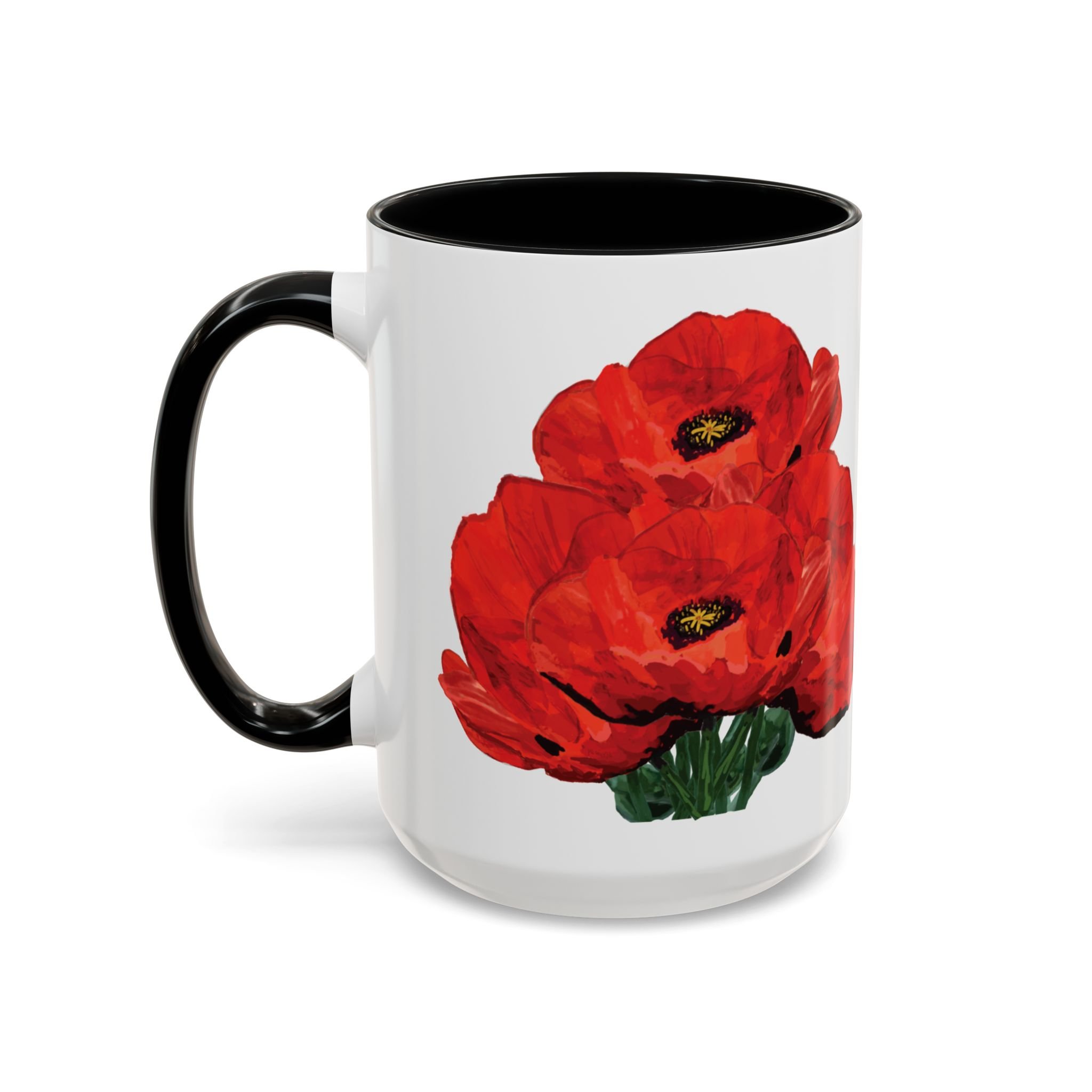 Poppy Floral Accent Coffee Mug 15oz black