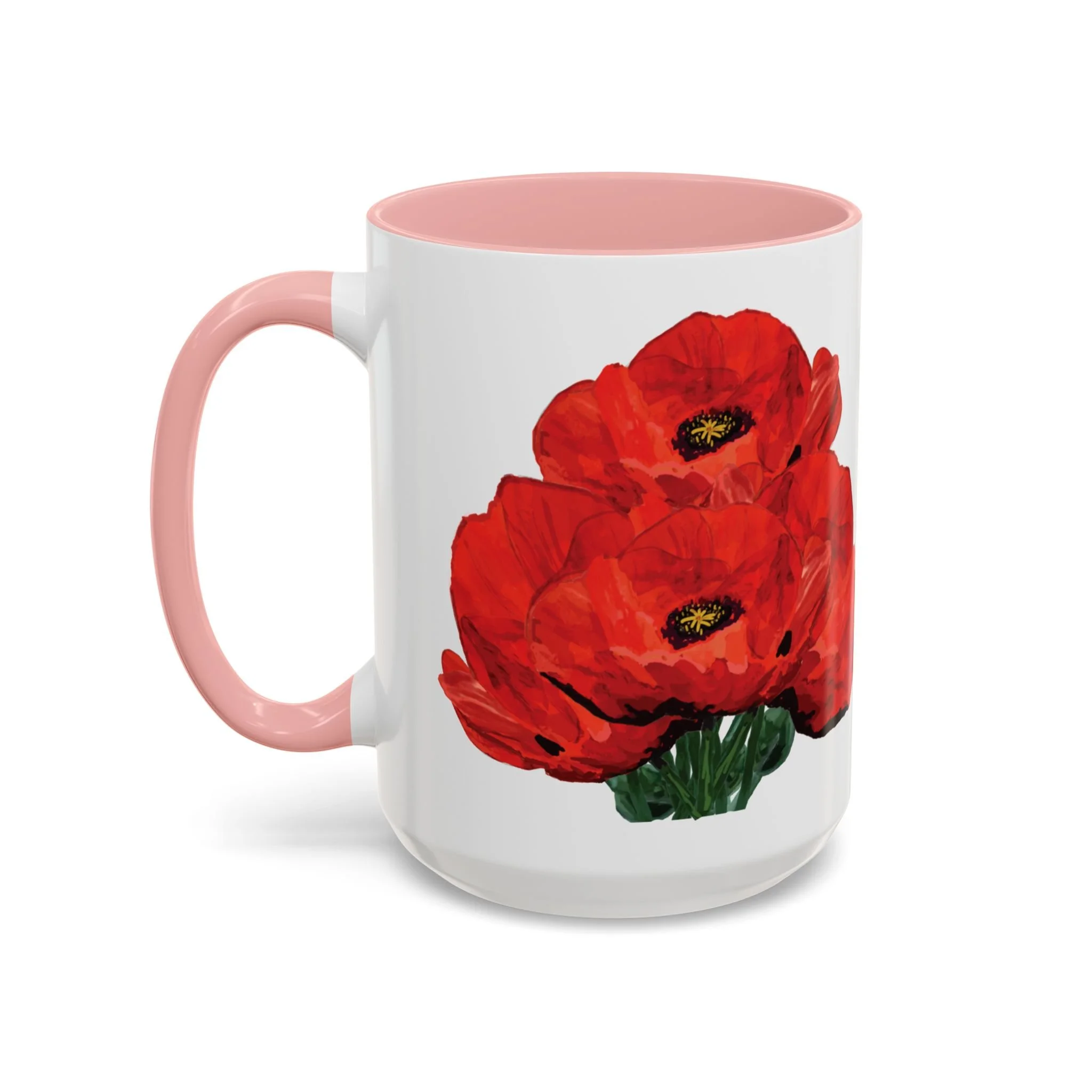 Poppy Floral Accent Coffee Mug 15oz pink