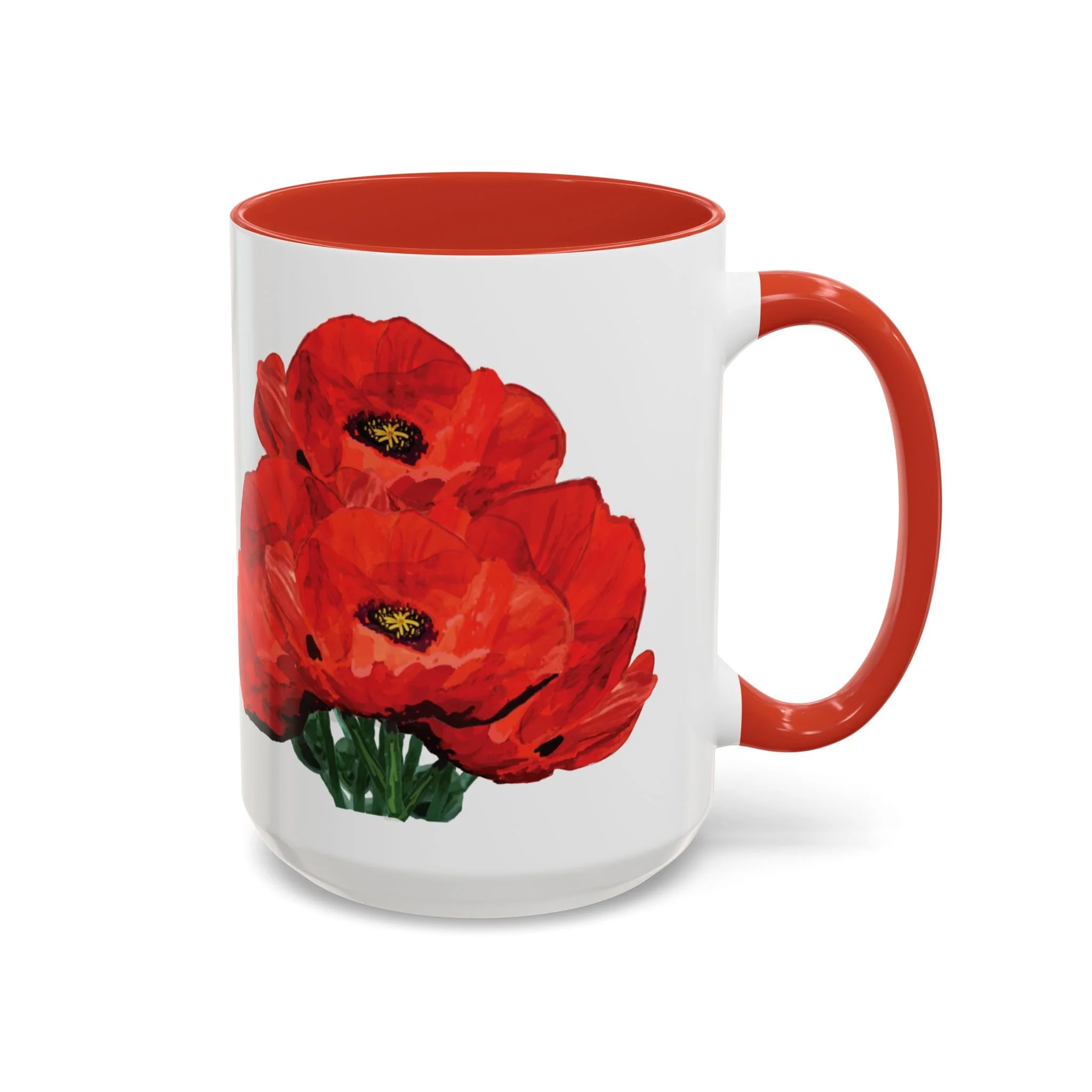 Poppy Floral Accent Coffee Mug 15oz red