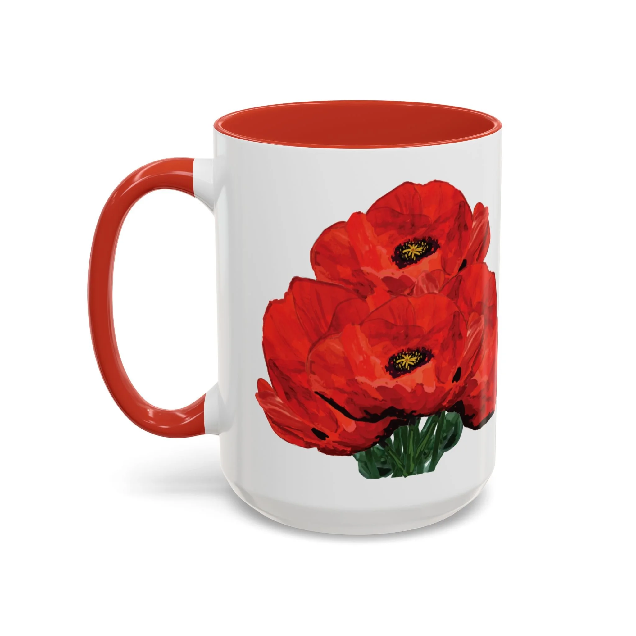 Poppy Floral Accent Coffee Mug 15oz red