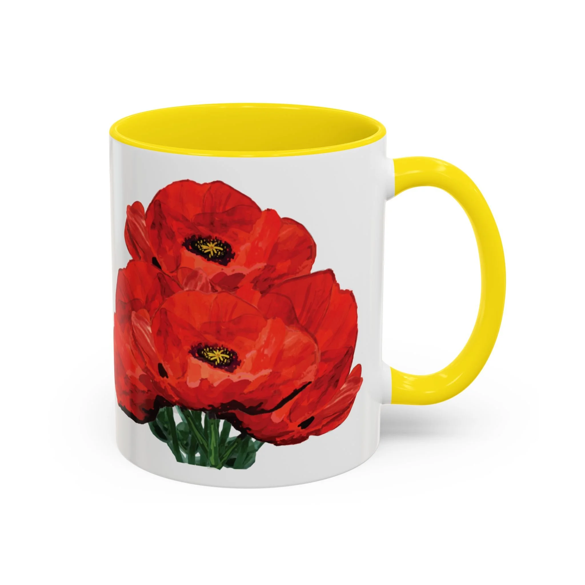 Poppy Floral Accent Coffee Mug 11oz yellow