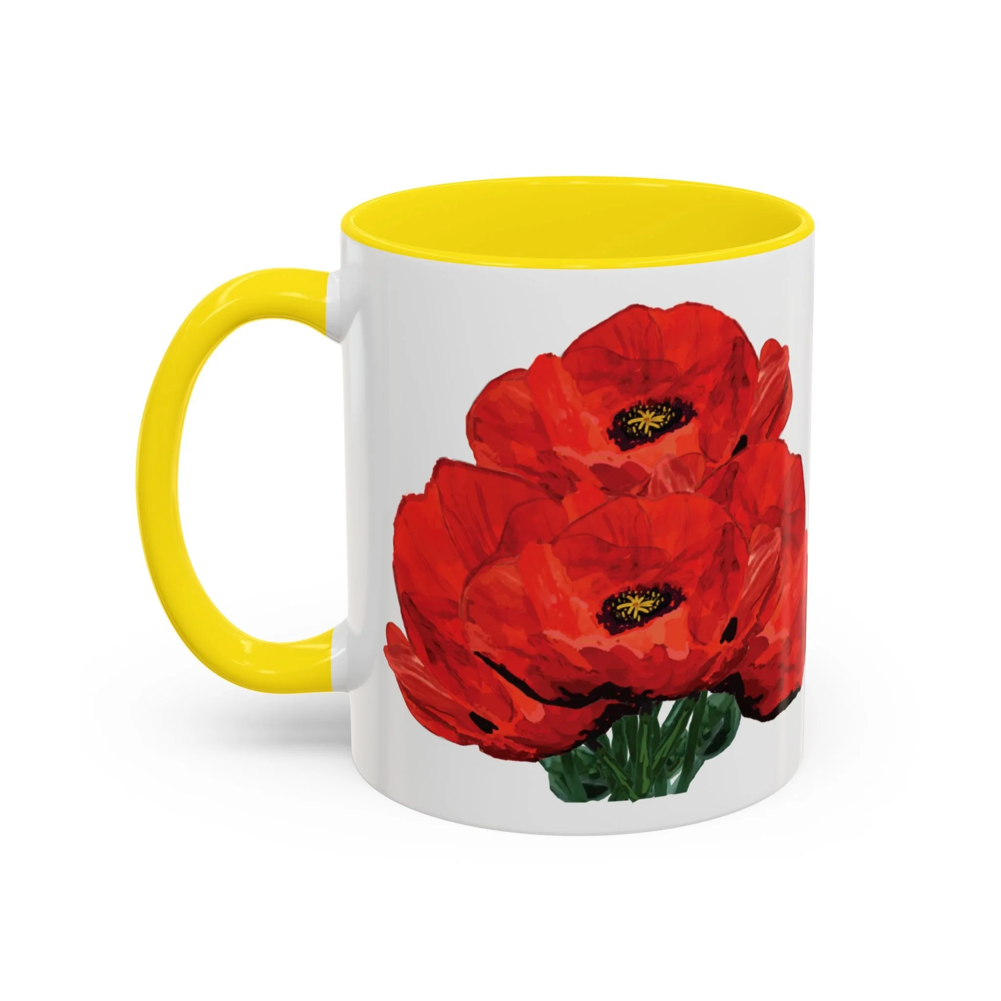 Poppy Floral Accent Coffee Mug 11oz yellow