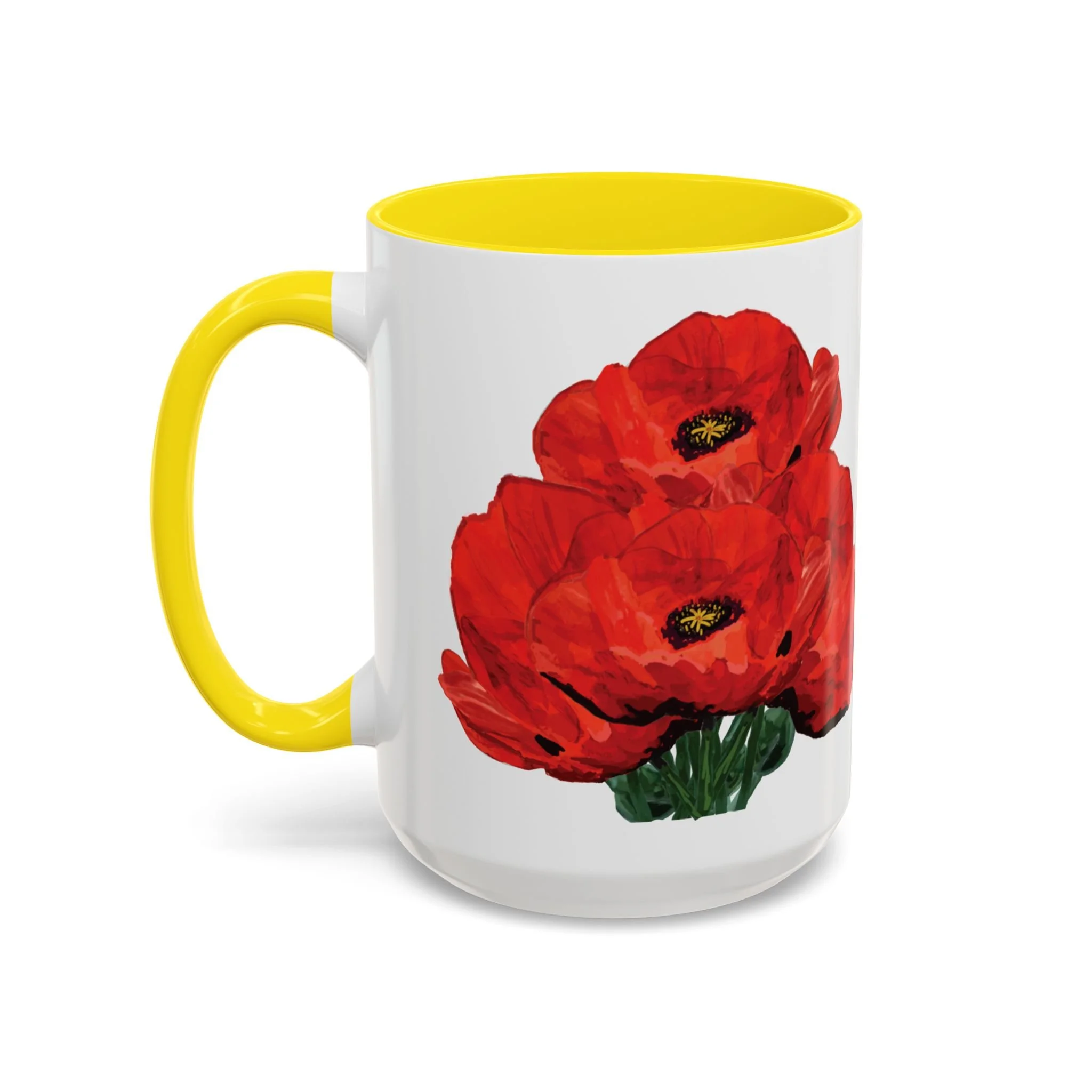 Poppy Floral Accent Coffee Mug 15oz yellow