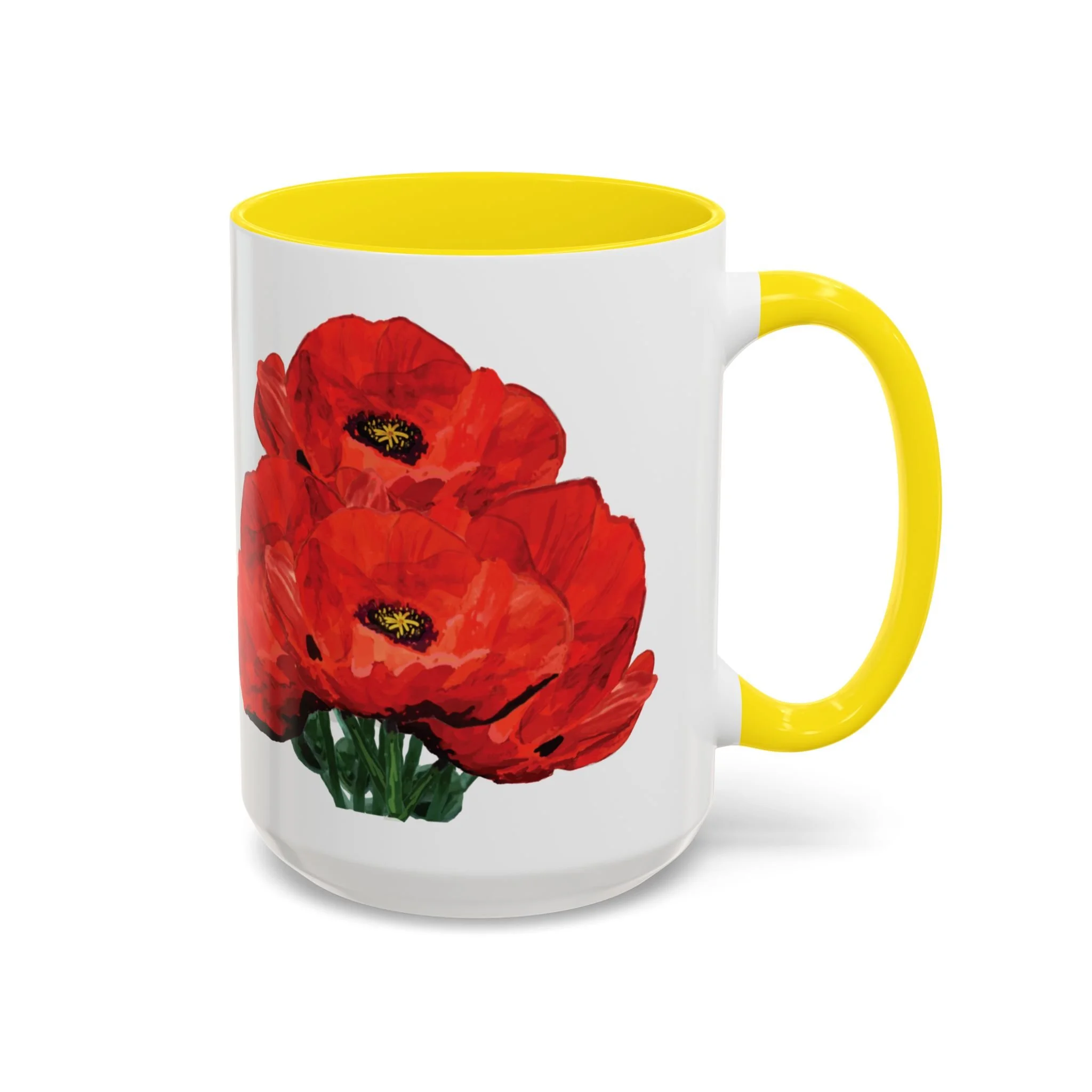 Poppy Floral Accent Coffee Mug 15oz yellow