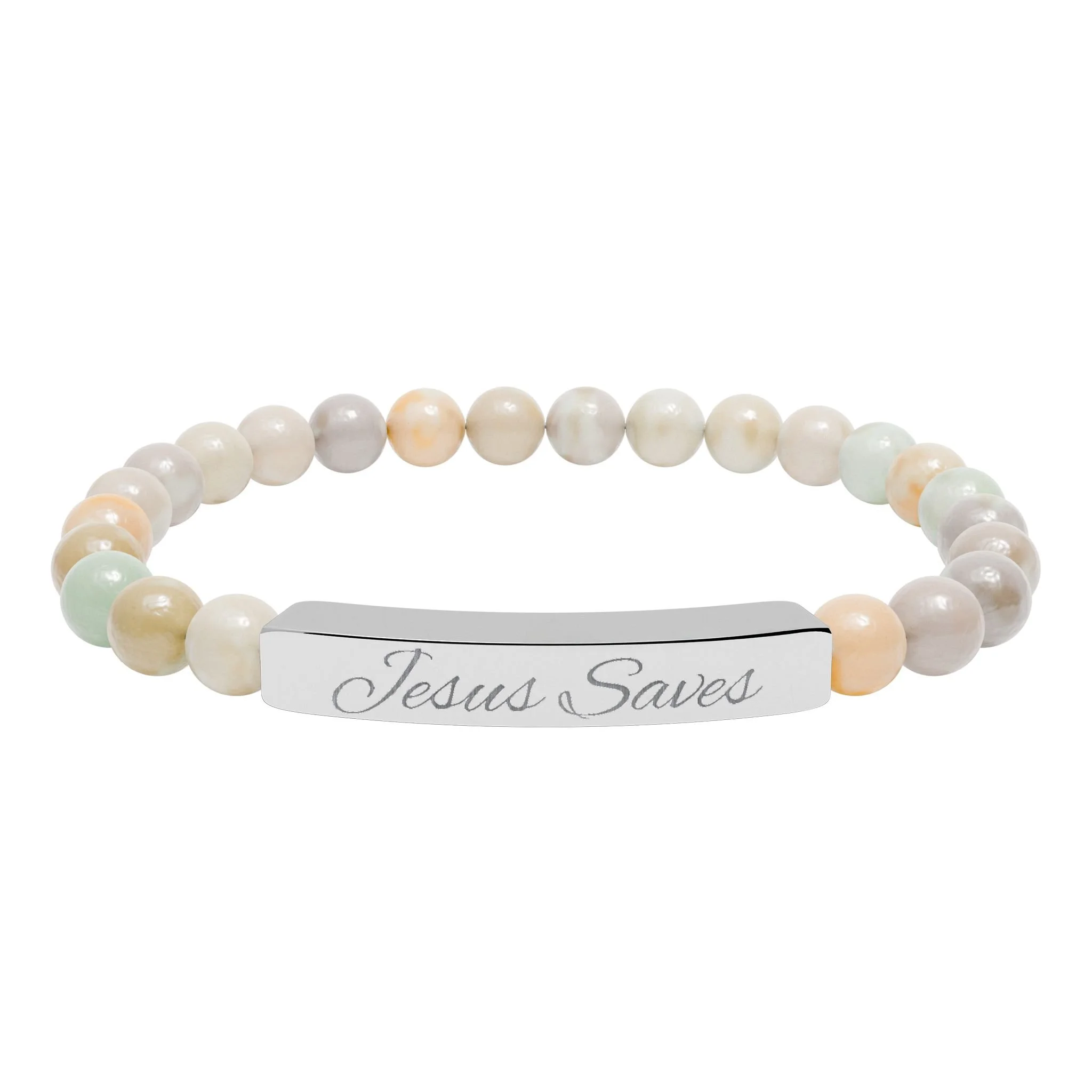 Jesus Saves Natural Stone Stretch Bar Bracelet