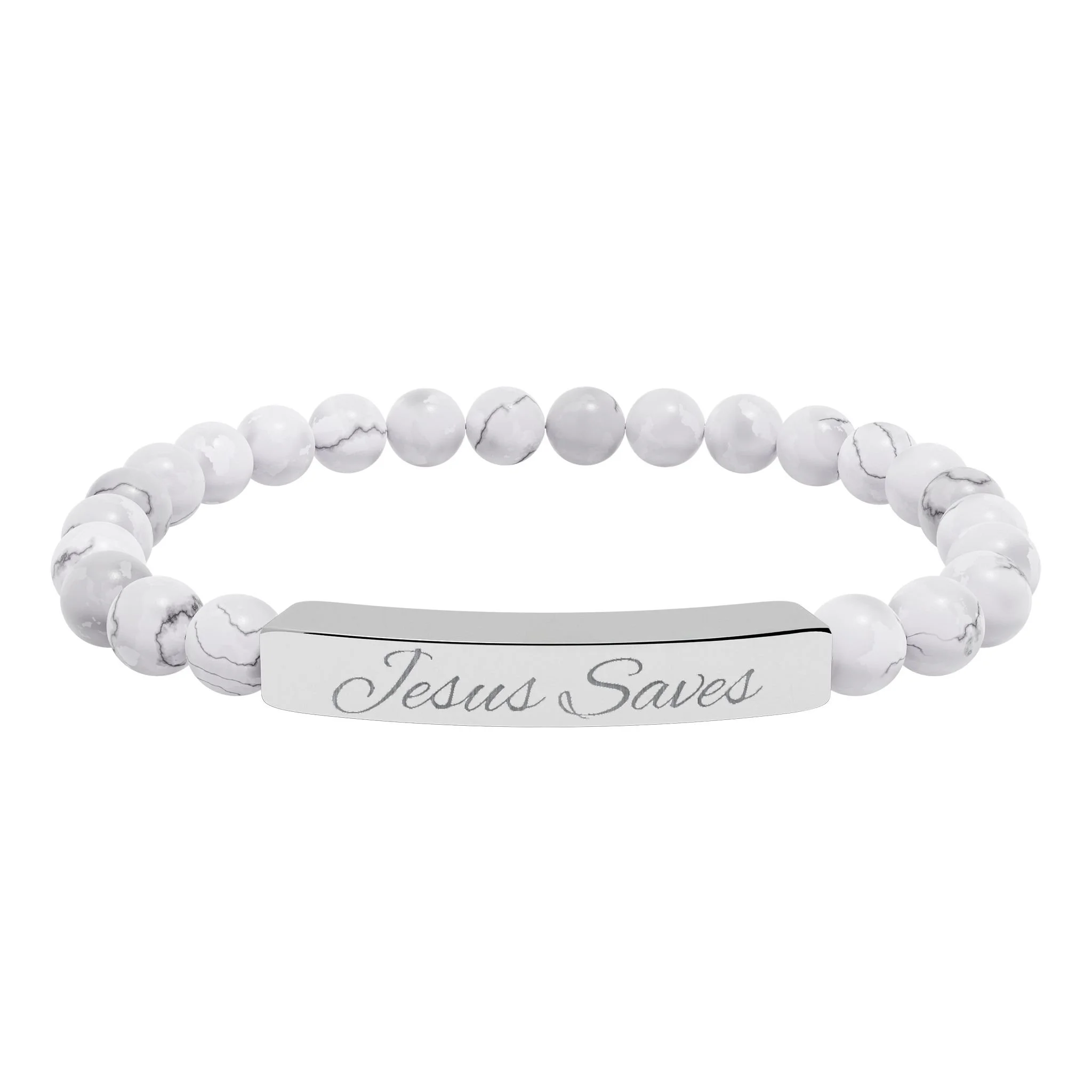 Jesus Saves Natural Stone Stretch Bar Bracelet