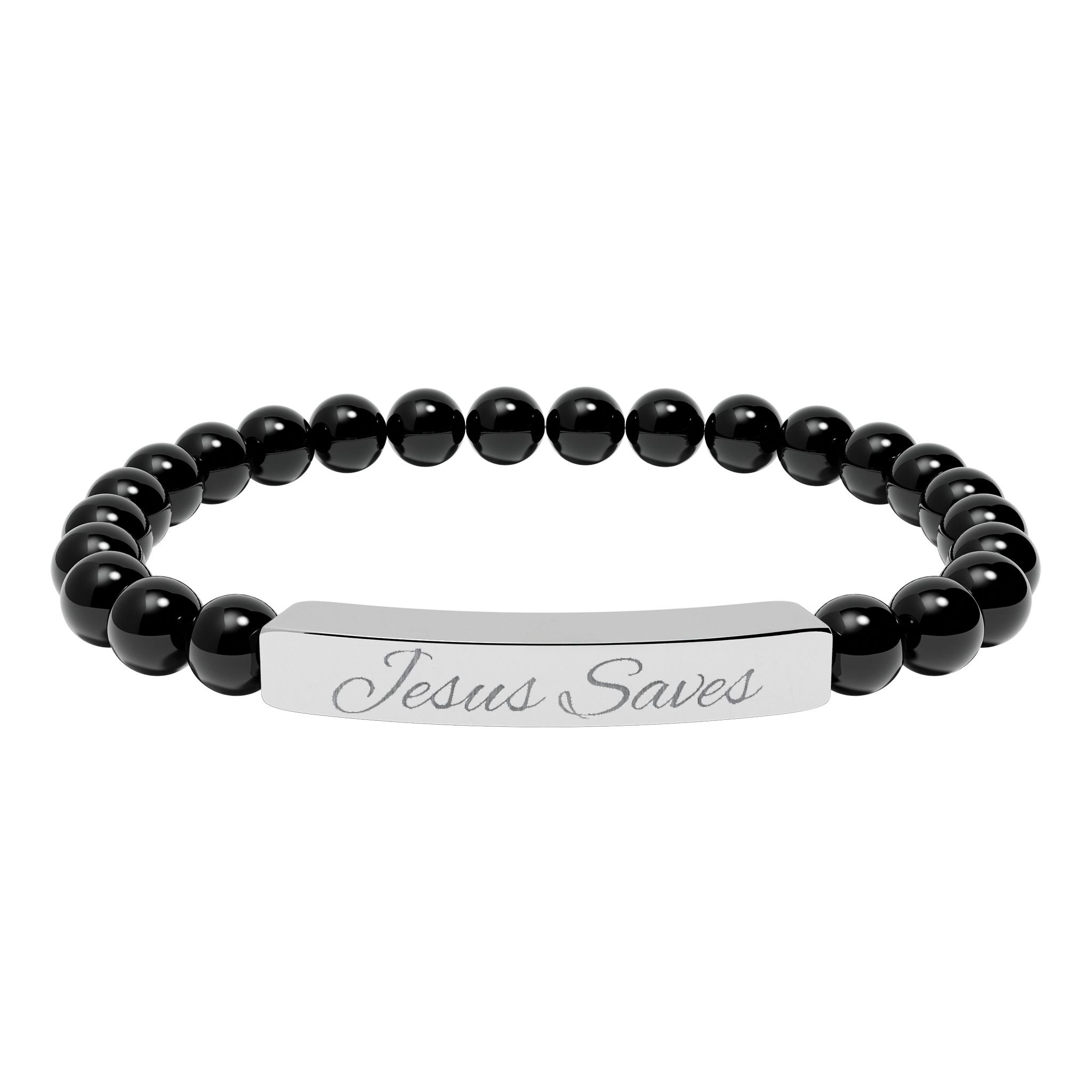 Jesus Saves Natural Stone Stretch Bar Bracelet