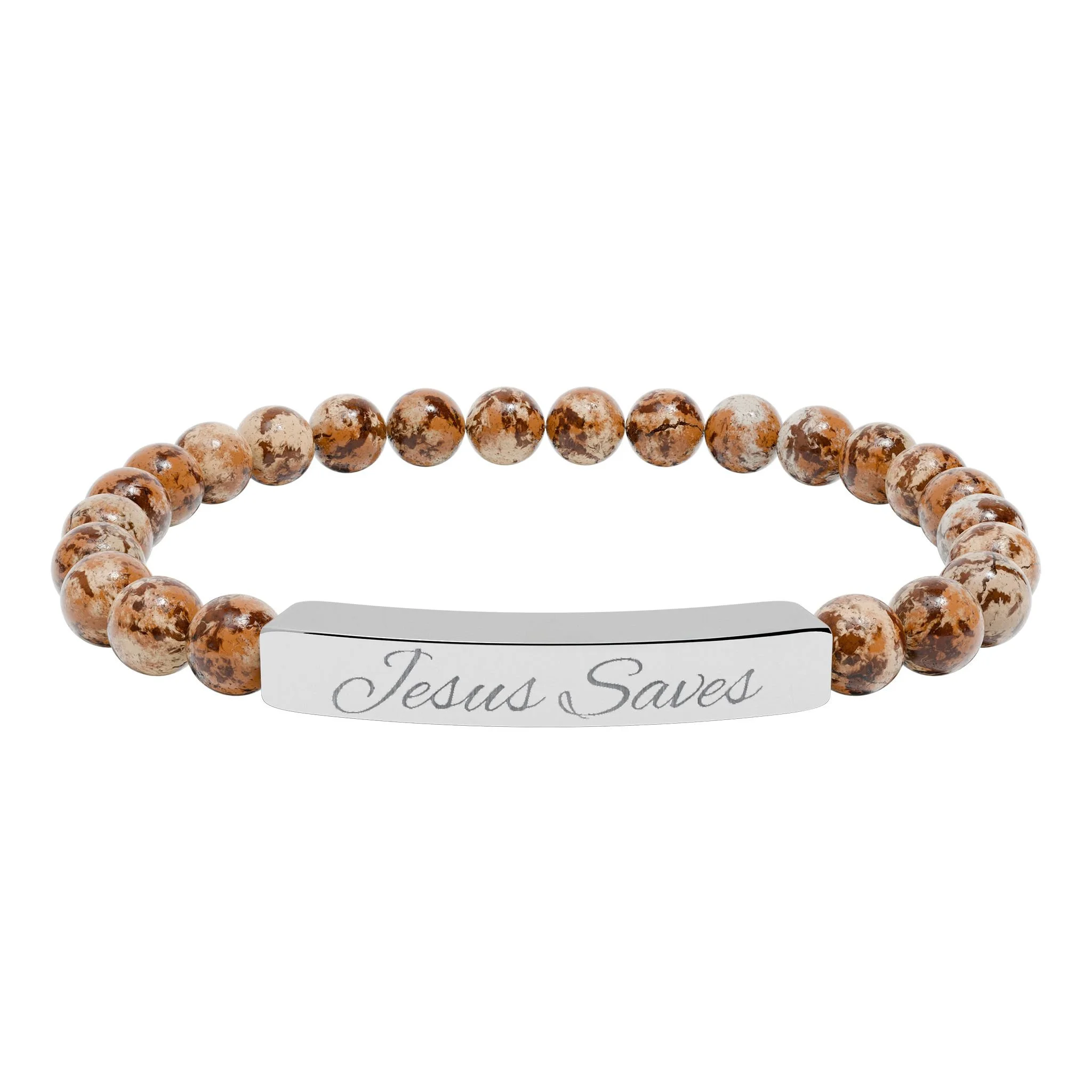 Jesus Saves Natural Stone Stretch Bar Bracelet