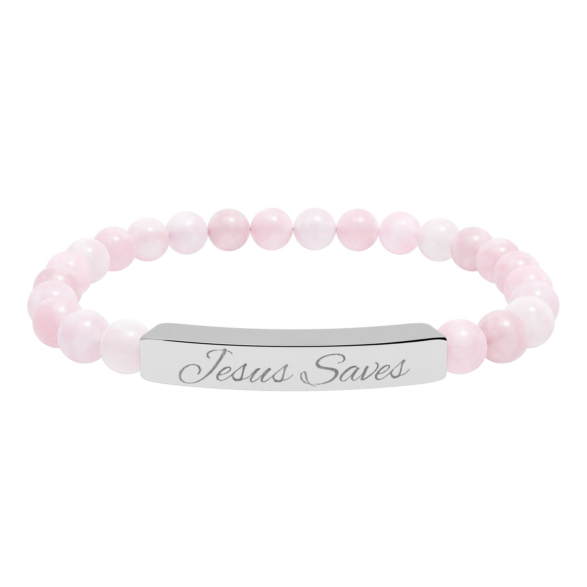Jesus Saves Natural Stone Stretch Bar Bracelet