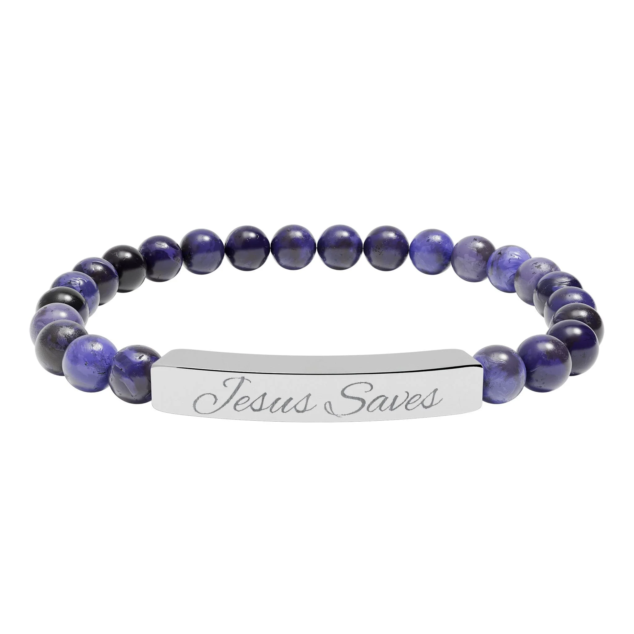 Jesus Saves Natural Stone Stretch Bar Bracelet
