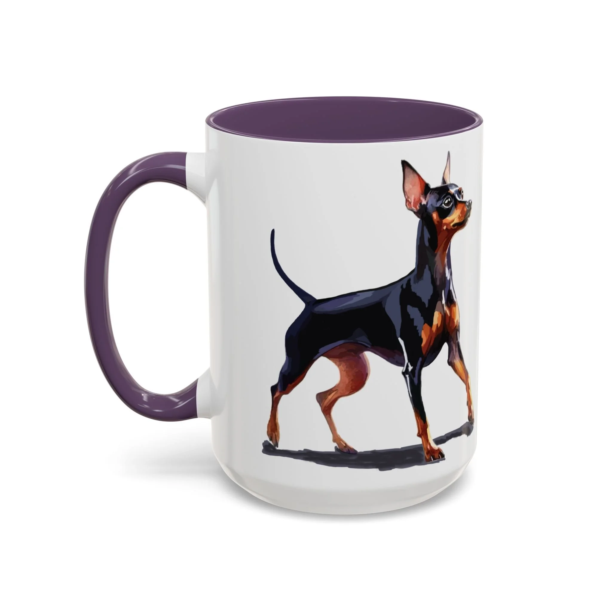 Miniature Pinscher Dog Two Tone Ceramic Coffee Mug 15oz Purple