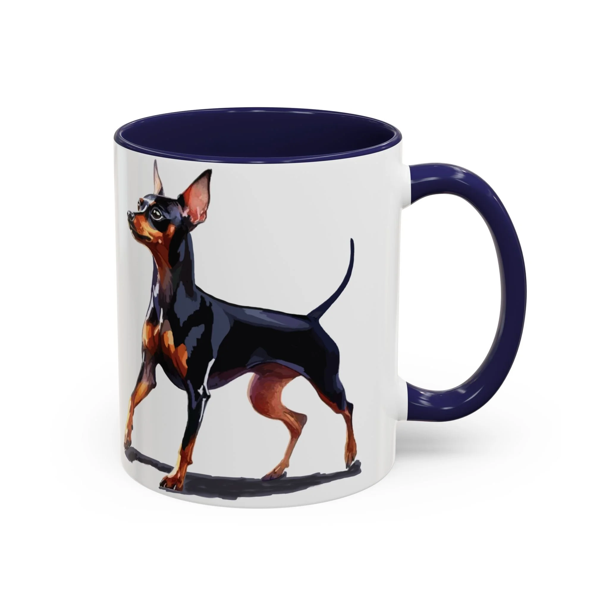 Miniature Pinscher Dog Two Tone Ceramic Coffee Mug 11oz Navy Blue